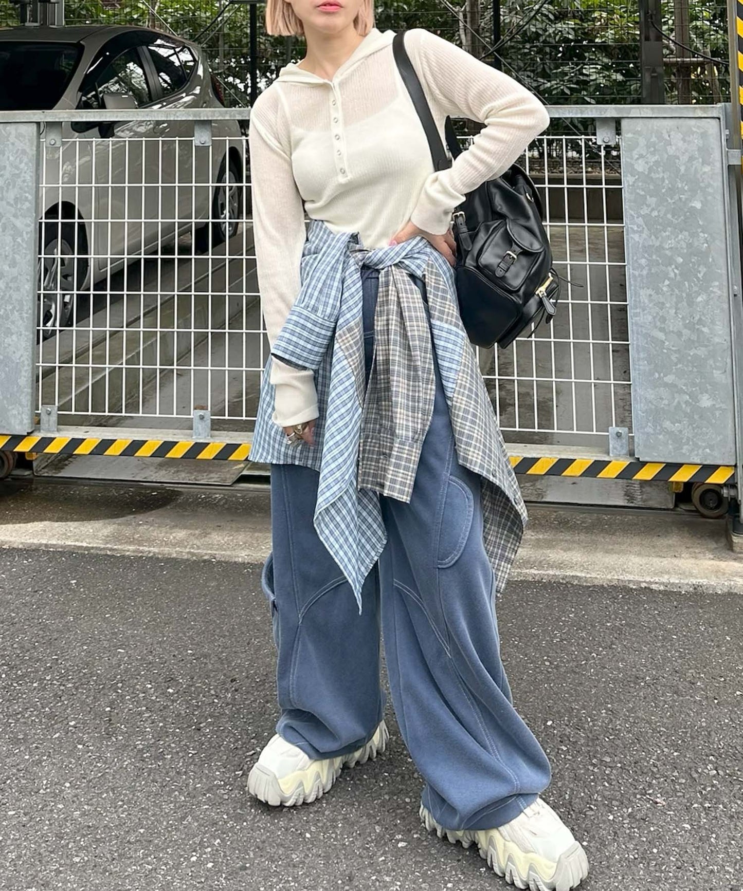 フード付シアーニットトップス【オフホワイト】