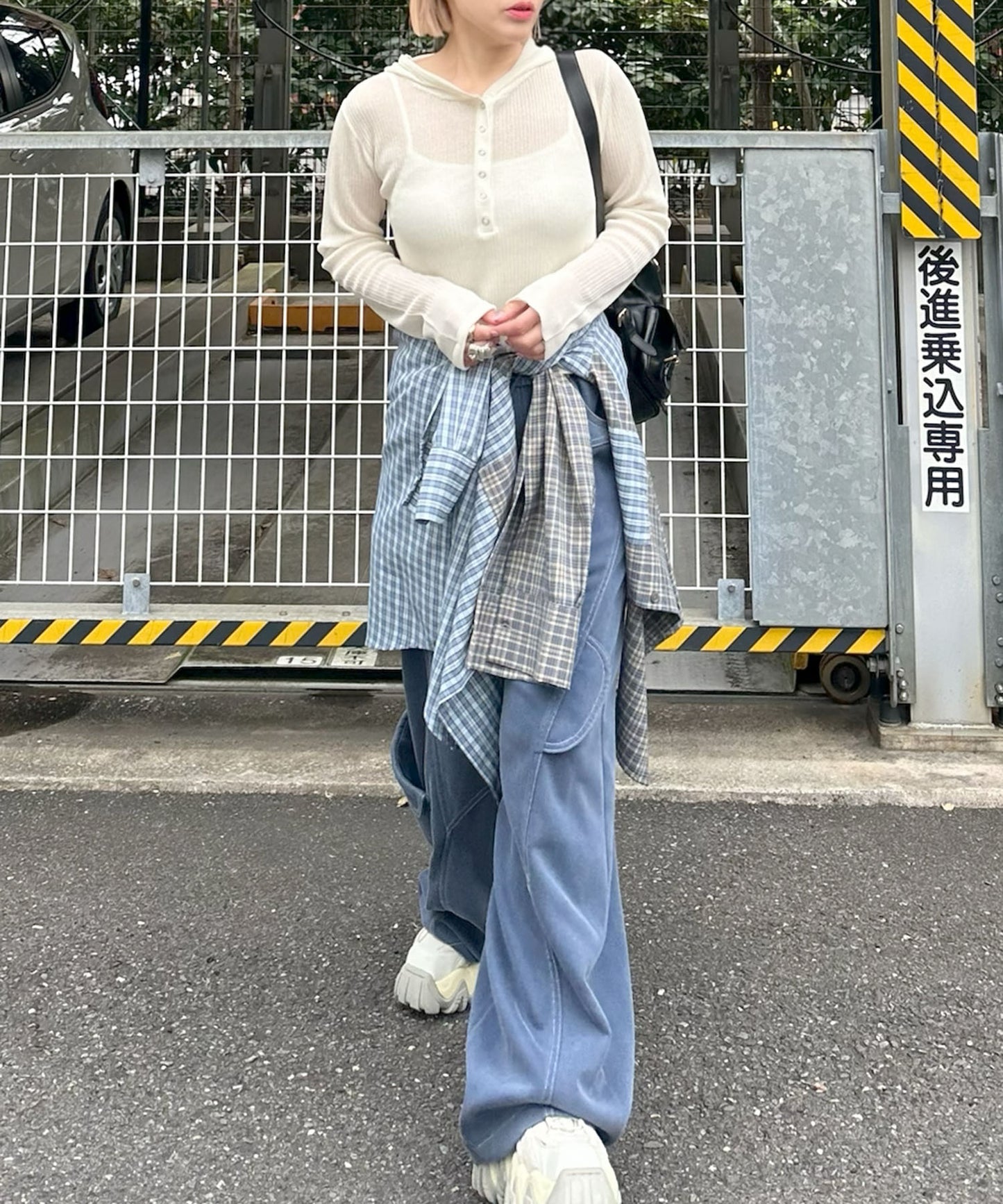 フード付シアーニットトップス【オフホワイト】