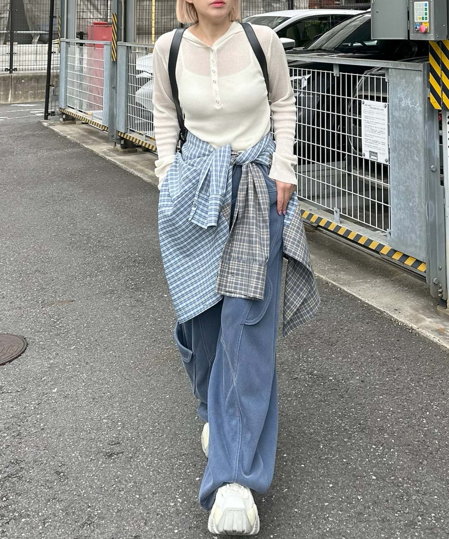 フード付シアーニットトップス【オフホワイト】