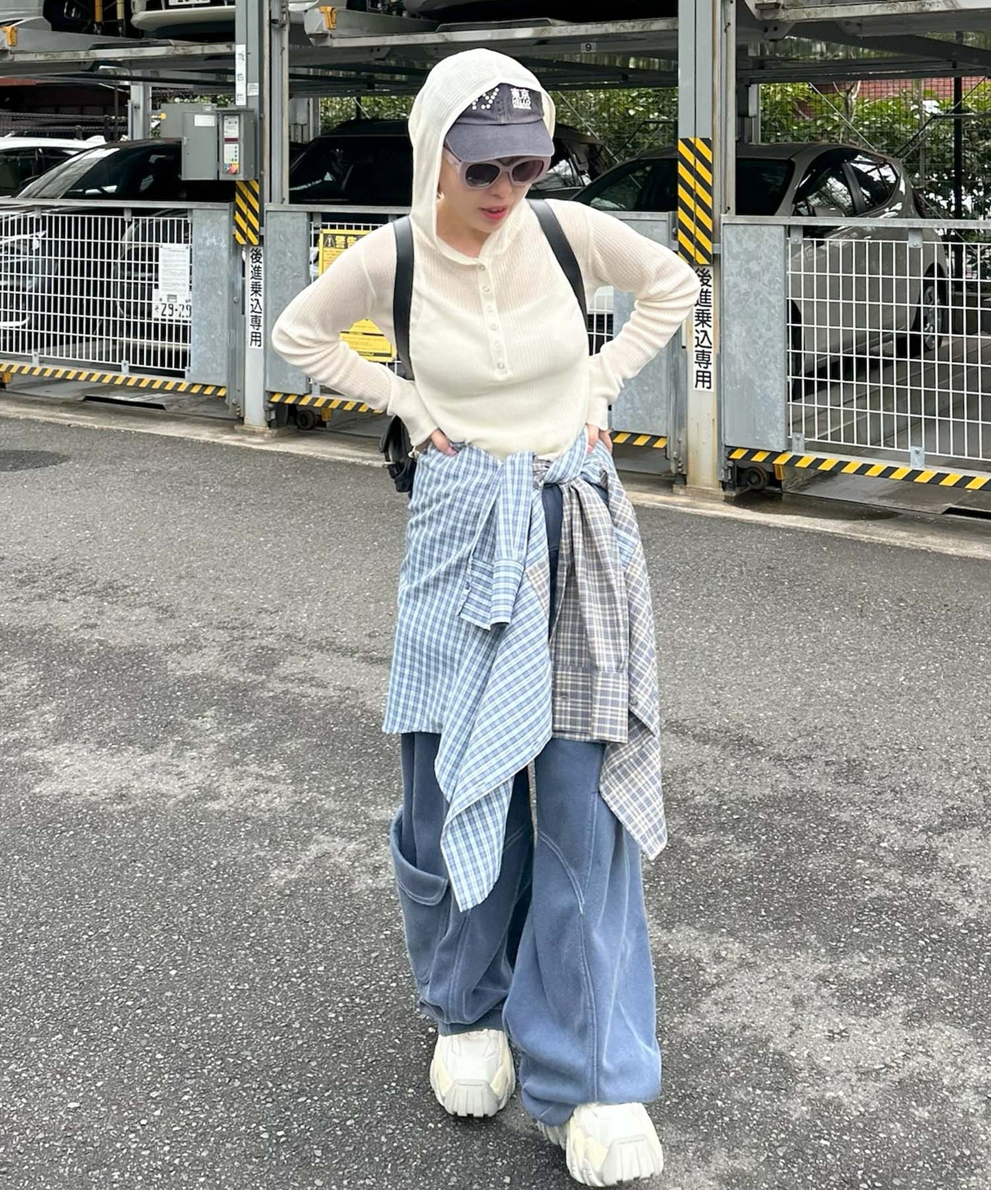 フード付シアーニットトップス【オフホワイト】