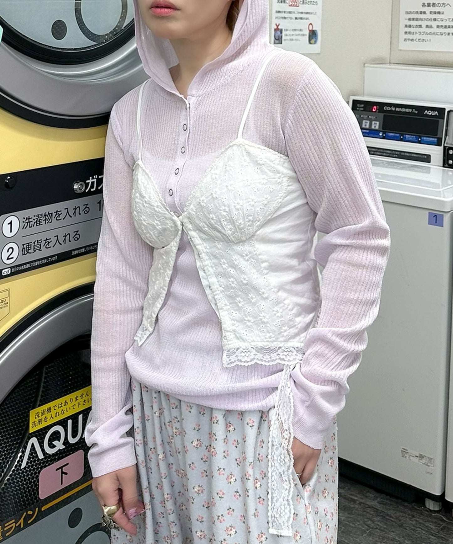 フード付シアーニットトップス【ラベンダー】