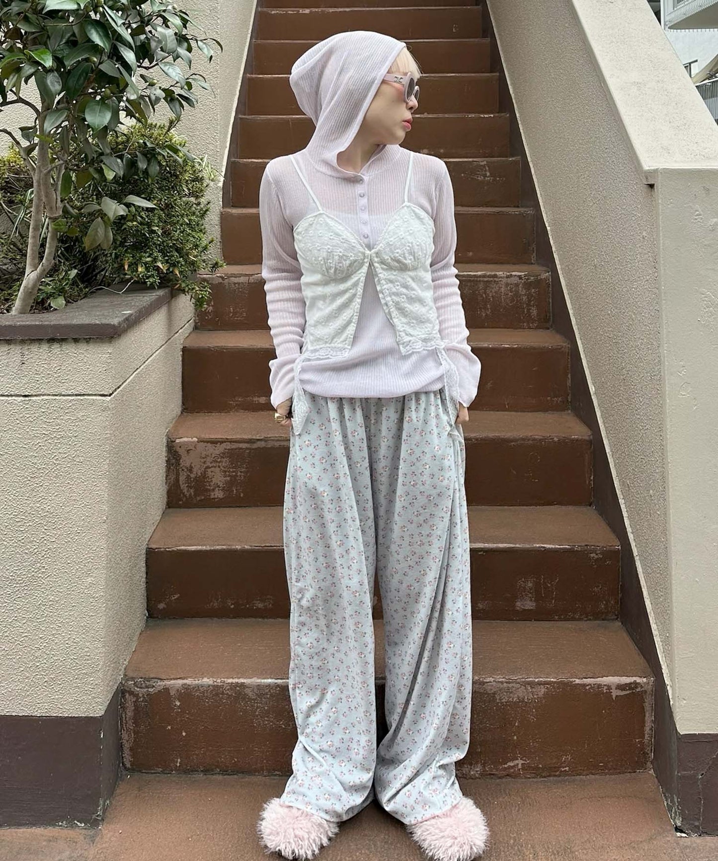 フード付シアーニットトップス【ラベンダー】