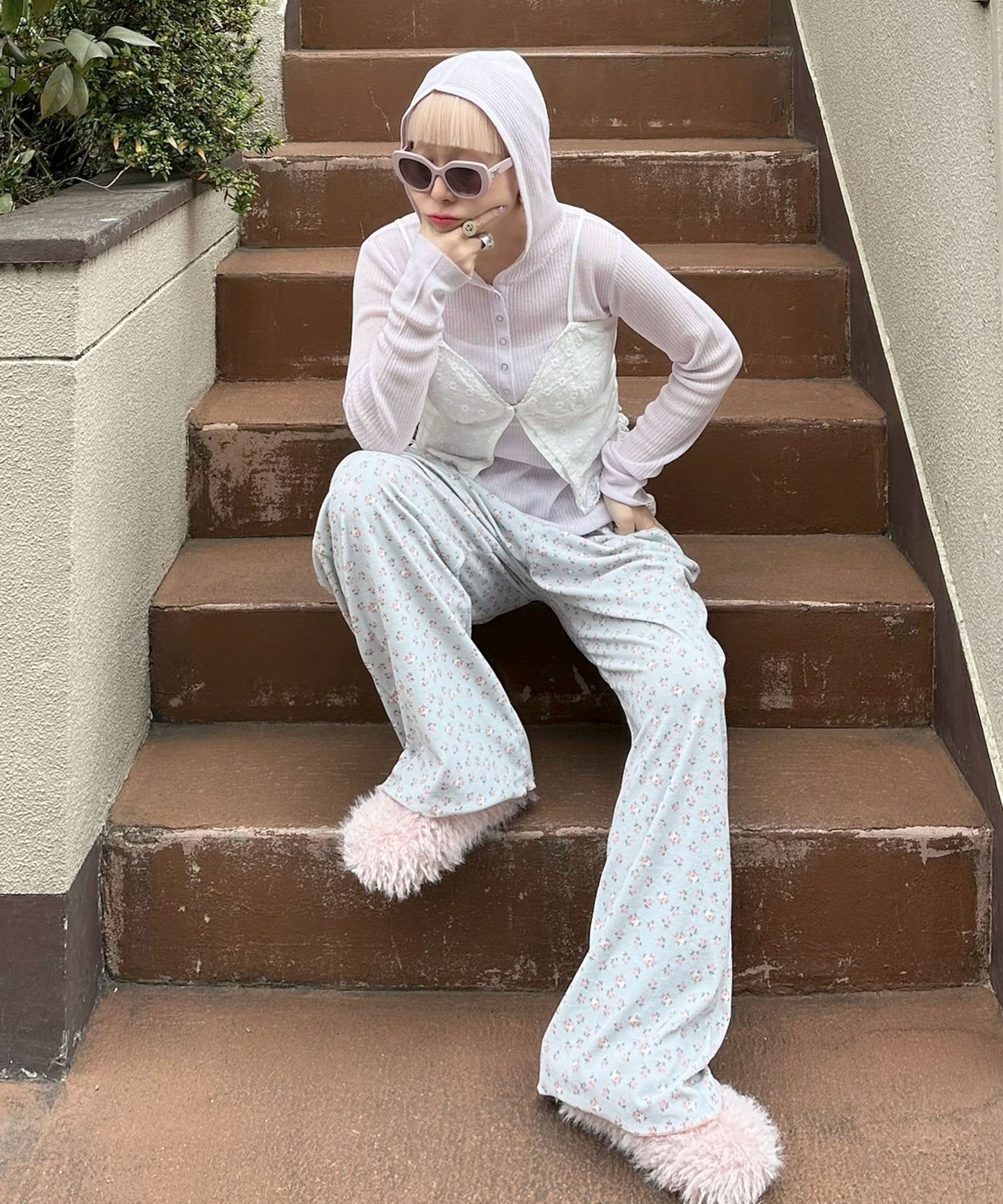 フード付シアーニットトップス【ラベンダー】