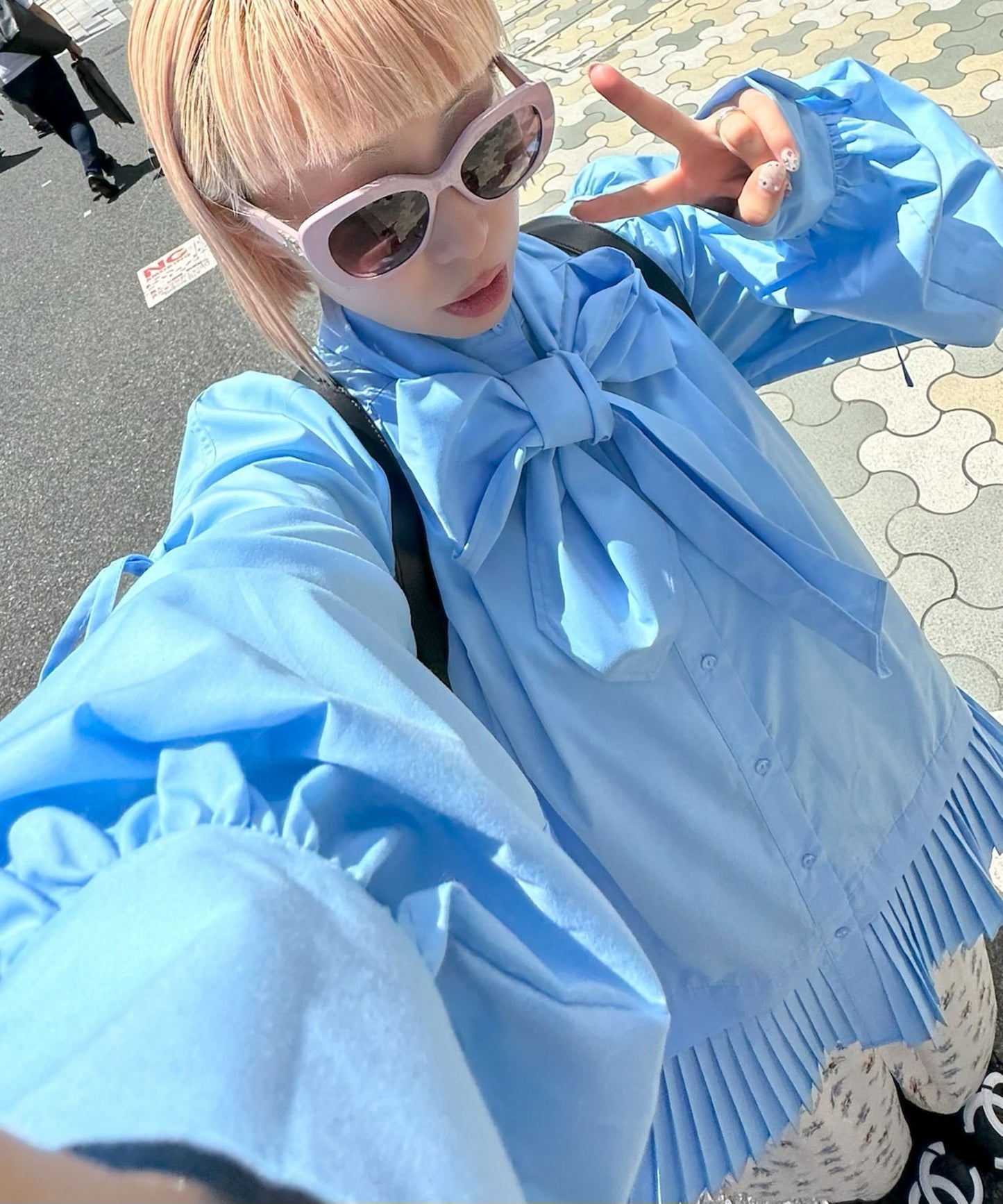 プリーツミニボウタイワンピ【ライトブルー】