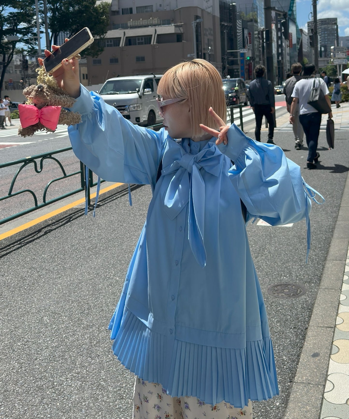 プリーツミニボウタイワンピ【ライトブルー】