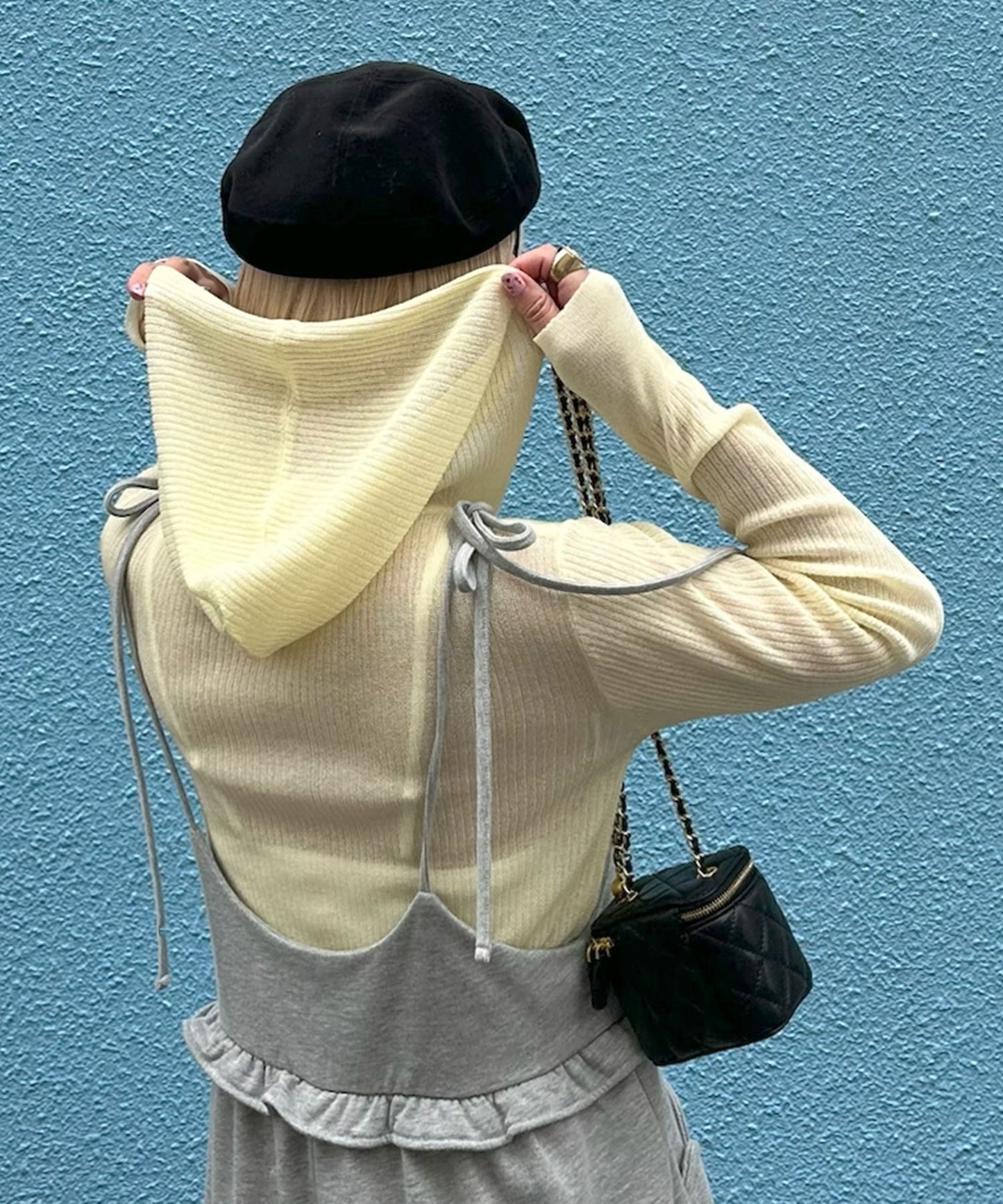 フード付シアーニットトップス【イエロー】