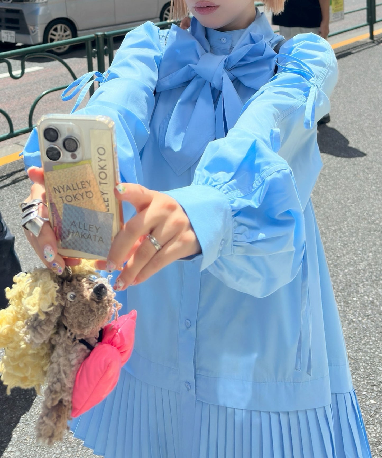 プリーツミニボウタイワンピ【ライトブルー】