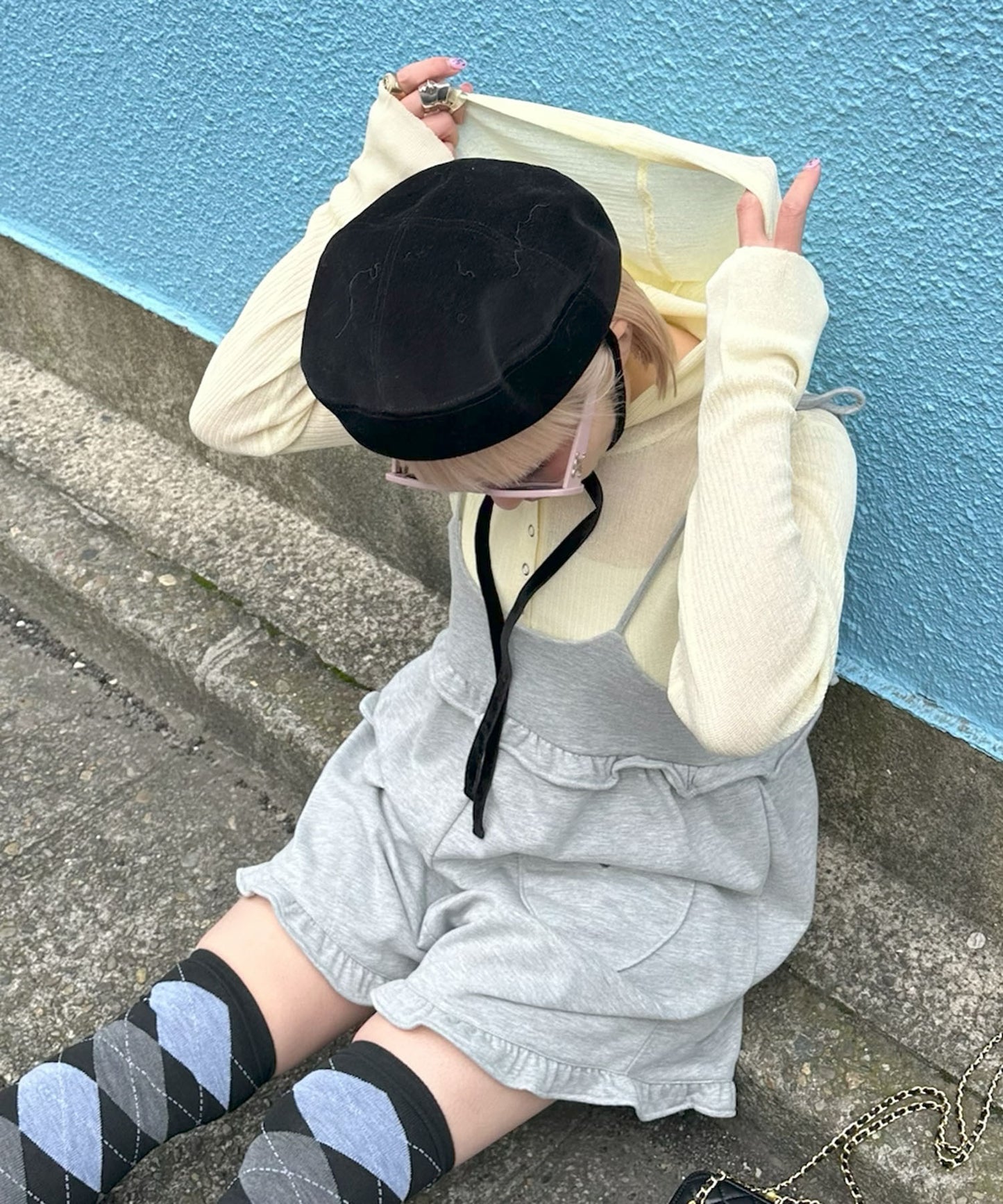 フード付シアーニットトップス【イエロー】