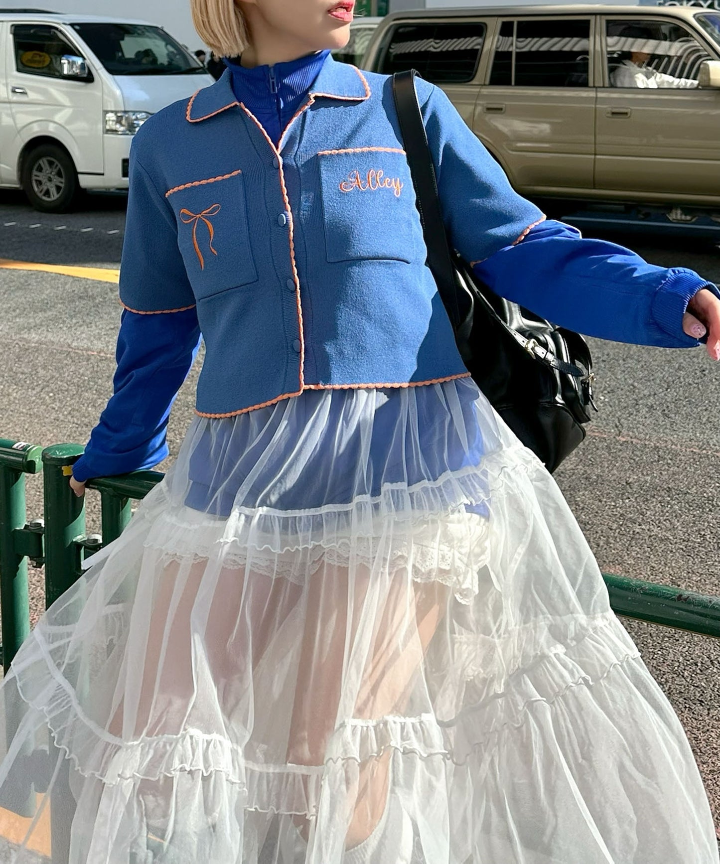 レトロなラメポロカーデ【ブルー】