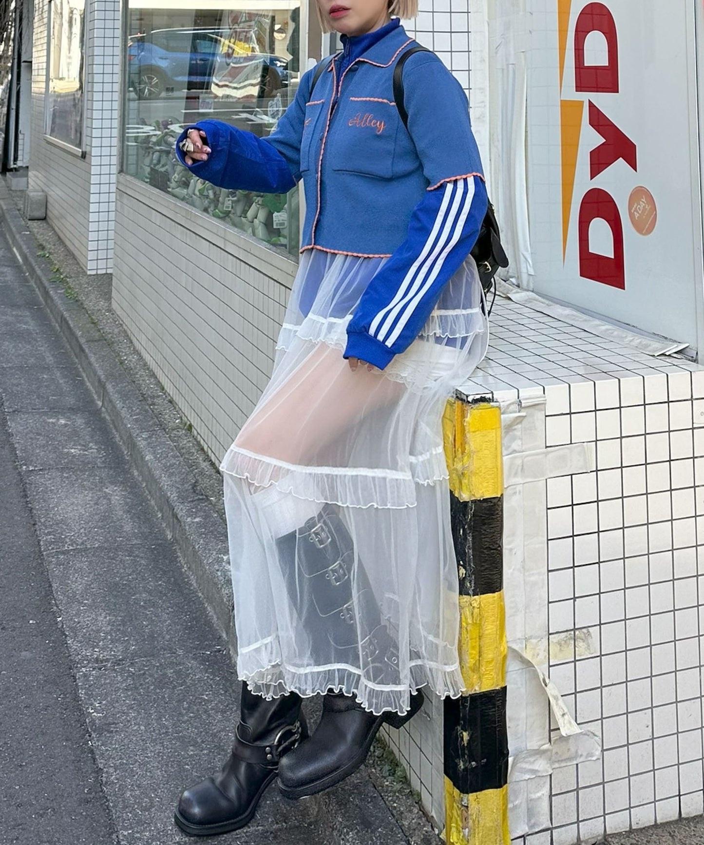レトロなラメポロカーデ【ブルー】