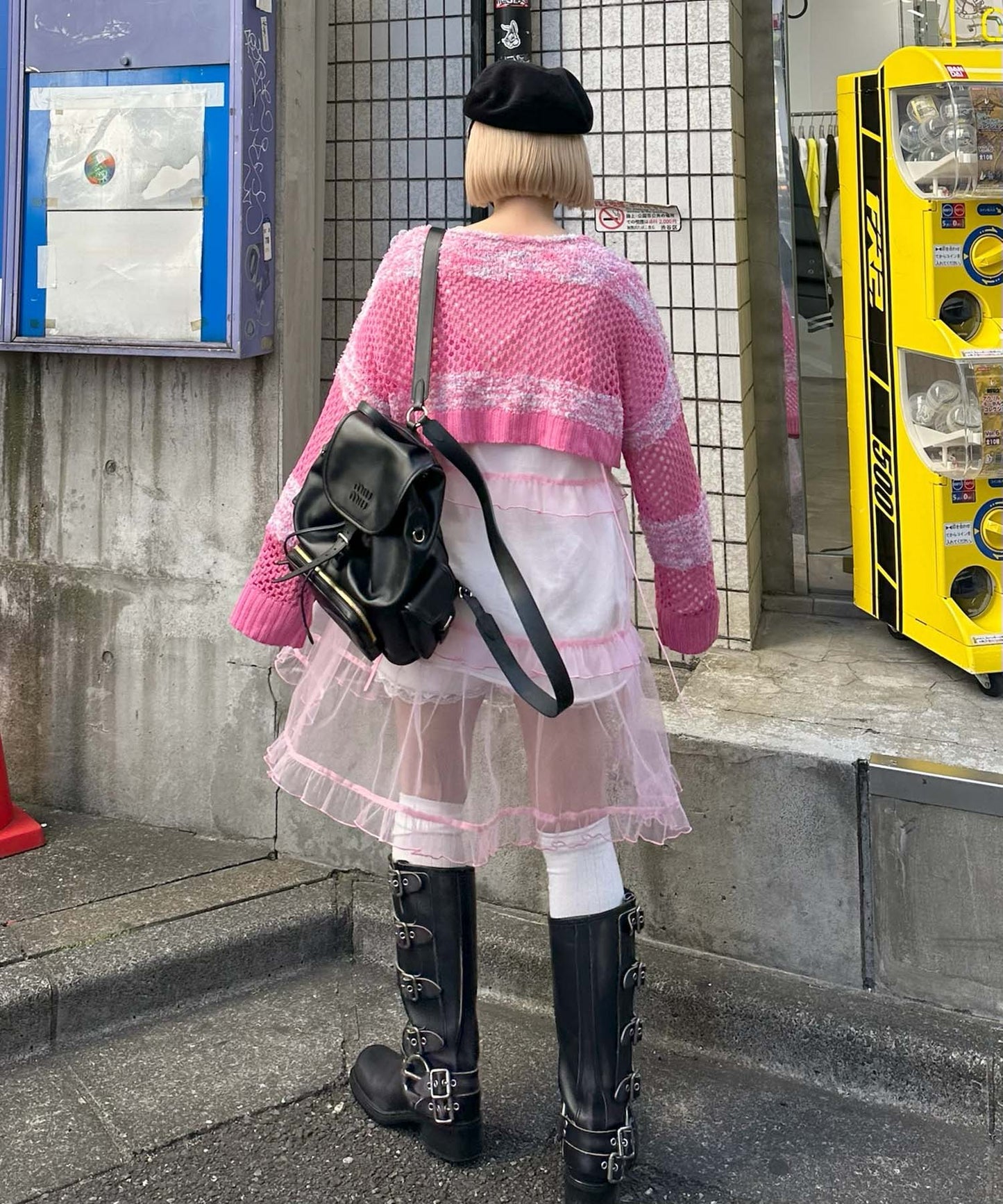 フラワーモチーフメッシュカラフルニット【ピンク】