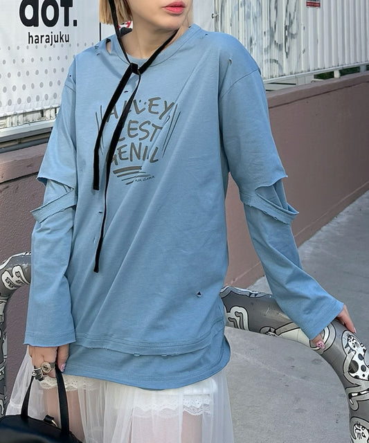 レイヤードしてる風ダメージロンT【ブルー】