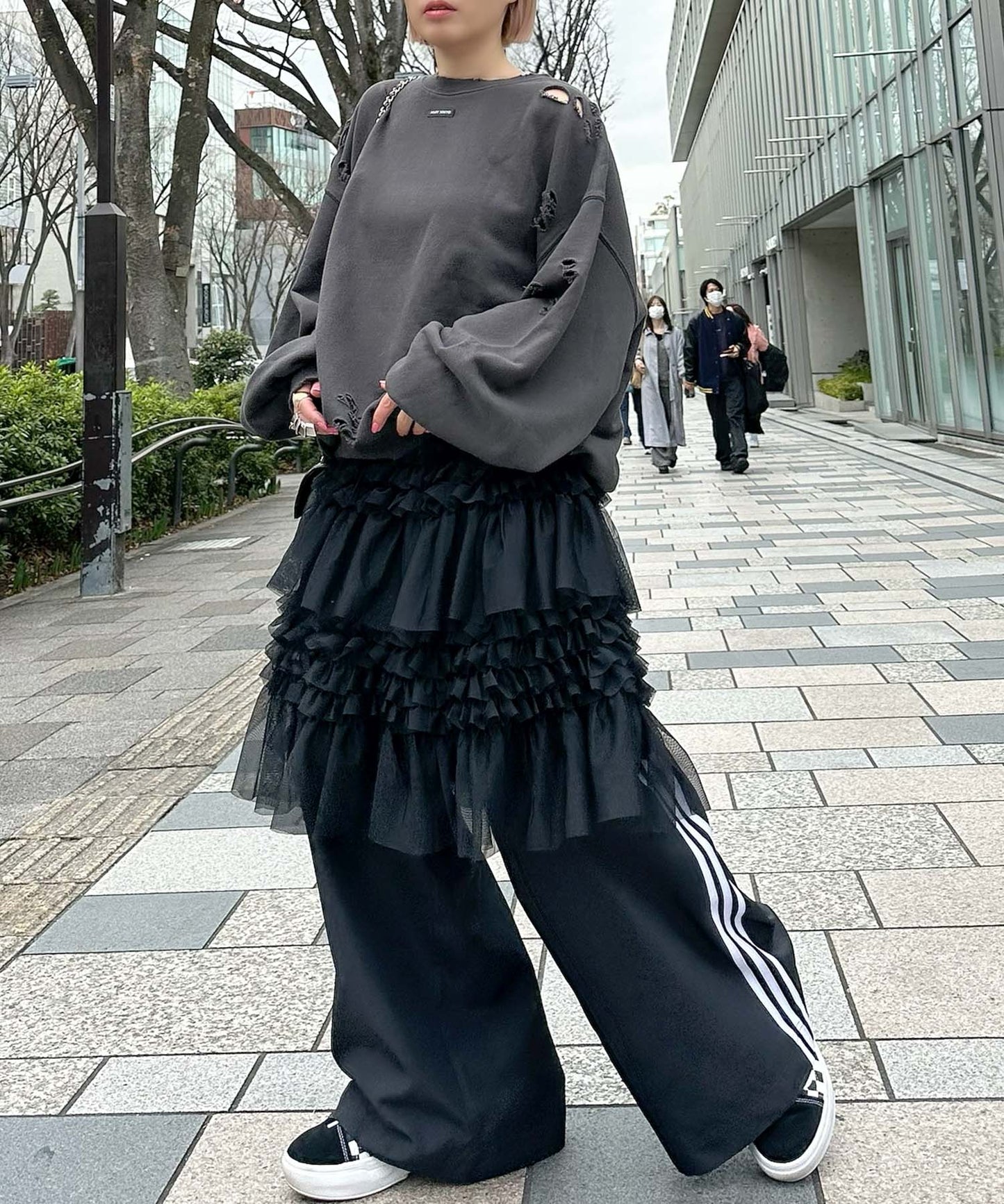 チュール段フリルスカート【ブラック】