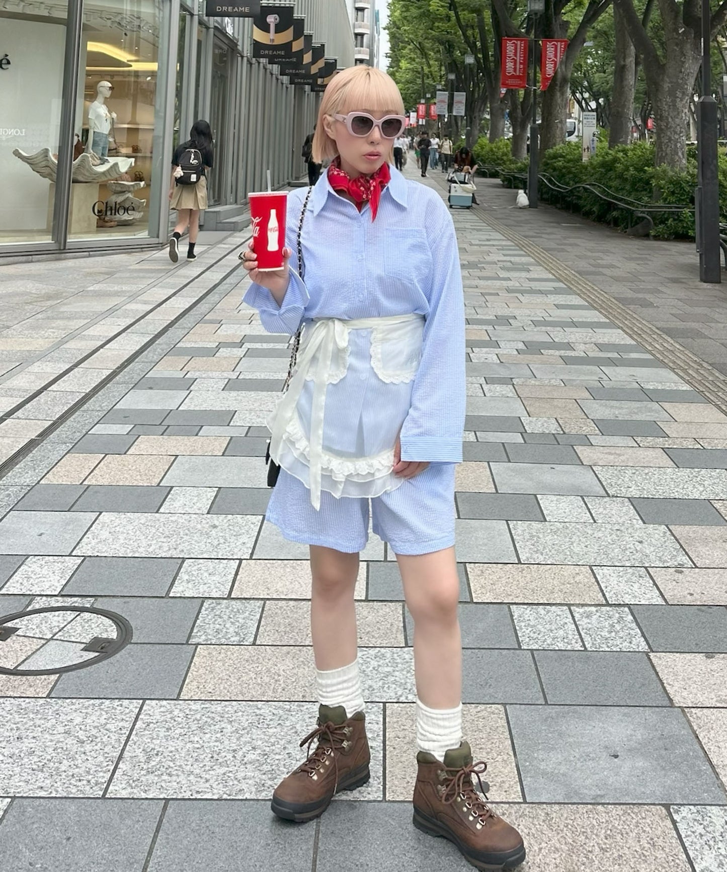 ラフなシャツ＆ショーパンセット【サックスブルー】