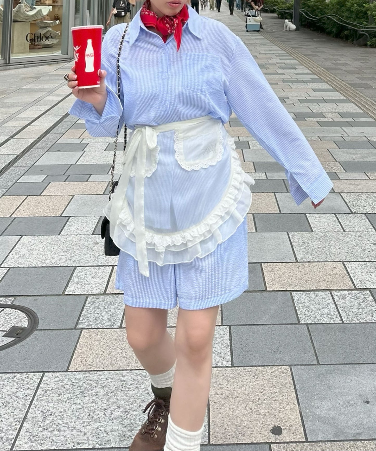 ラフなシャツ＆ショーパンセット【サックスブルー】