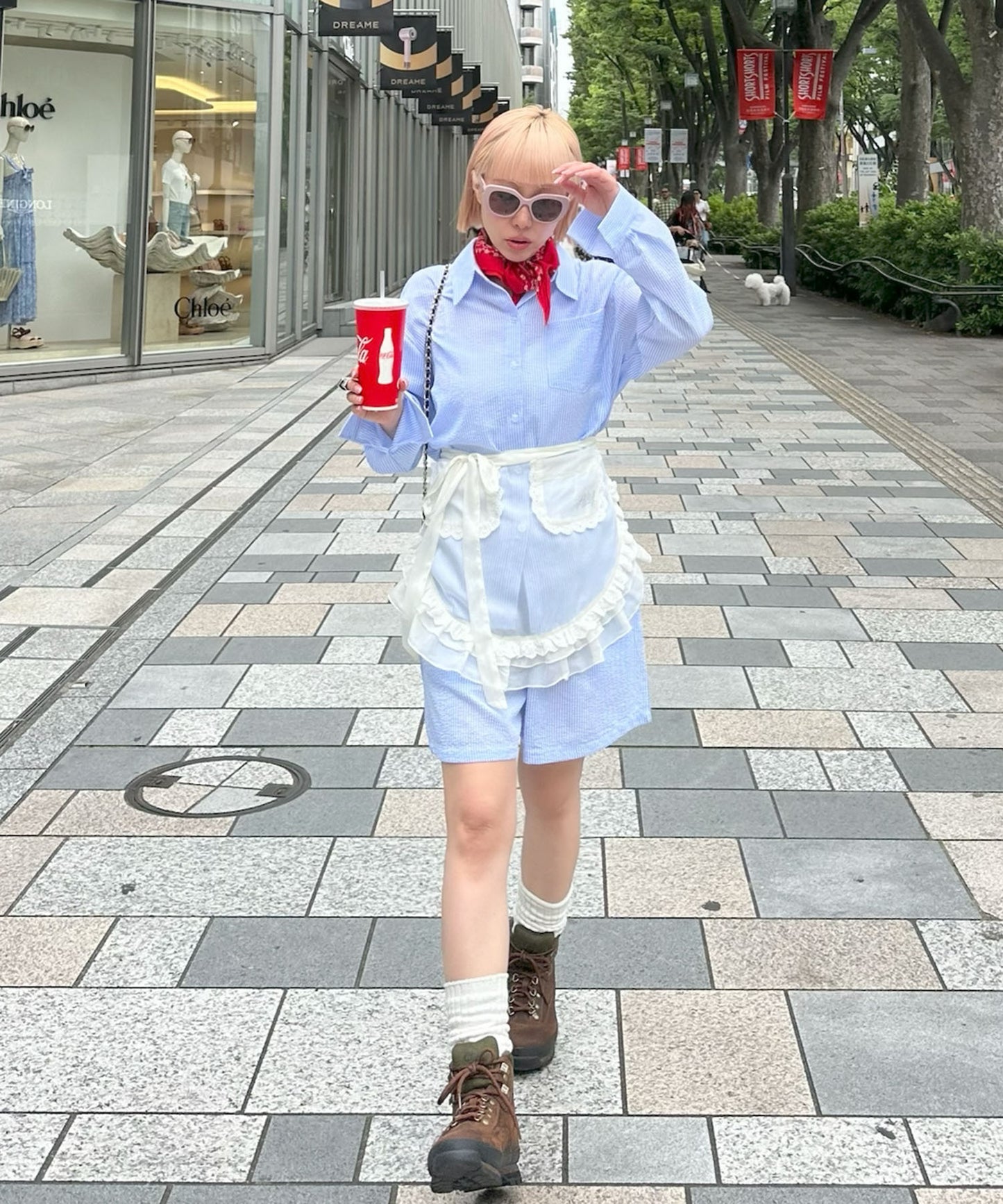 ラフなシャツ＆ショーパンセット【サックスブルー】