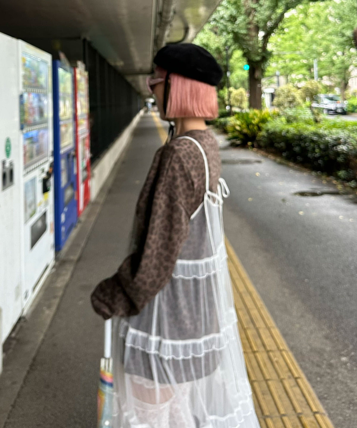 レオパード柄肩パッド付きBIGロンT【ブラウン】