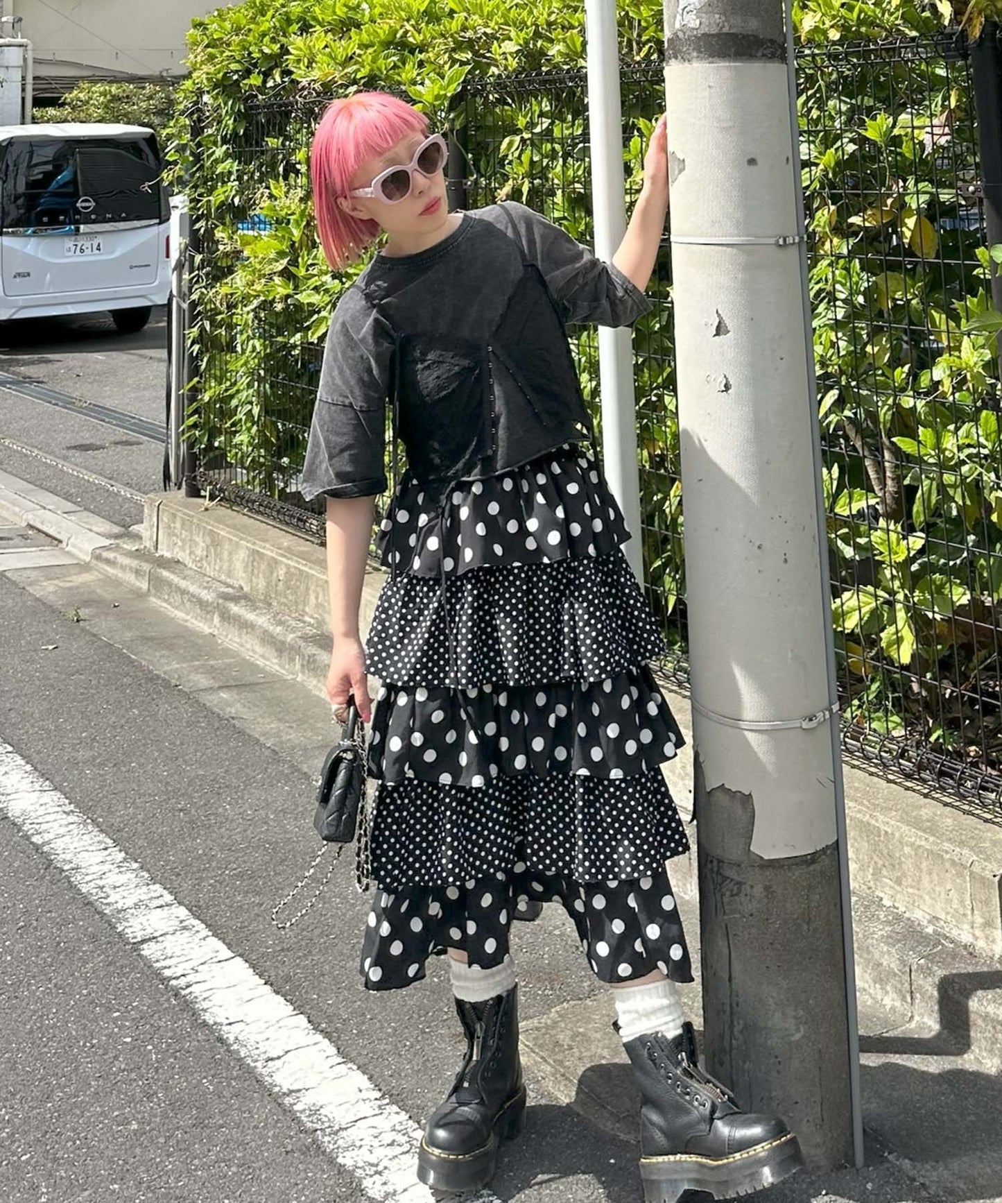 いろんな柄ティアードボリュームスカート【ドットブラック】