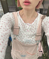 パターンメッシュのロンTキャミセット【オフホワイト】