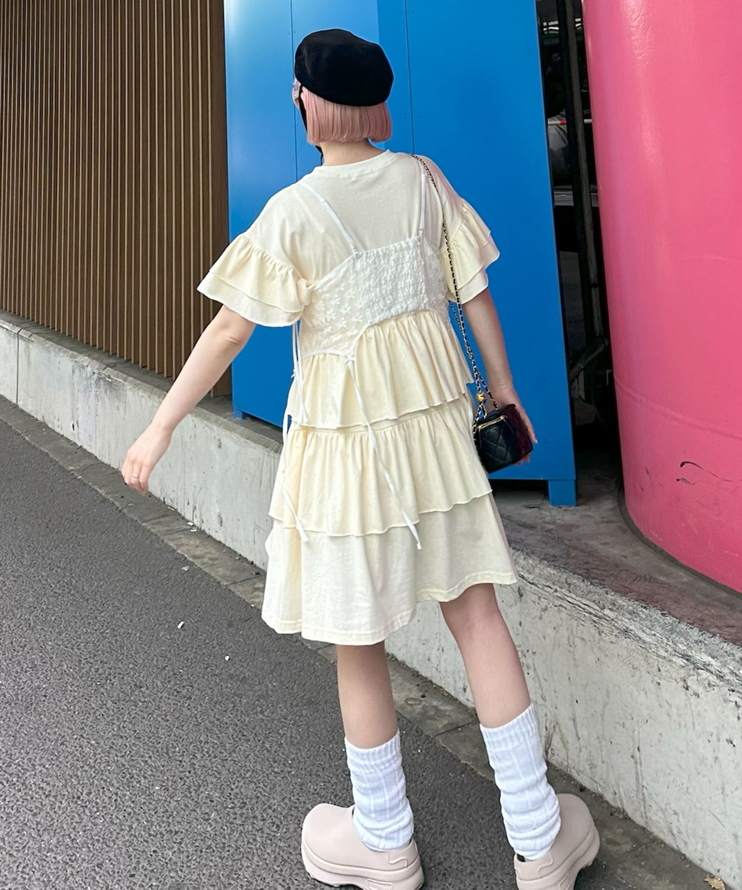 【復刻！】半袖になったフリフリカットワンピ【オフホワイト】