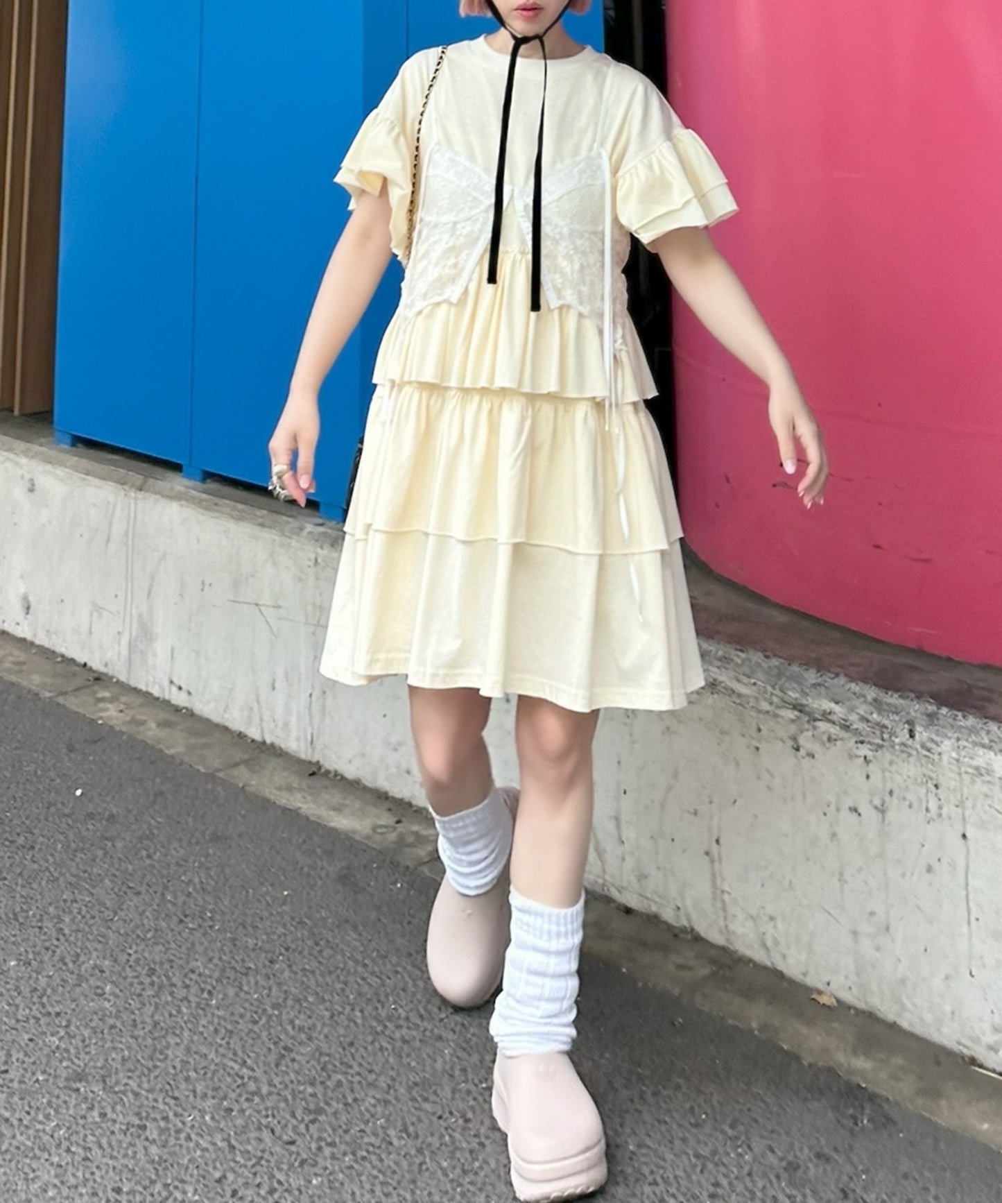 【復刻！】半袖になったフリフリカットワンピ【オフホワイト】