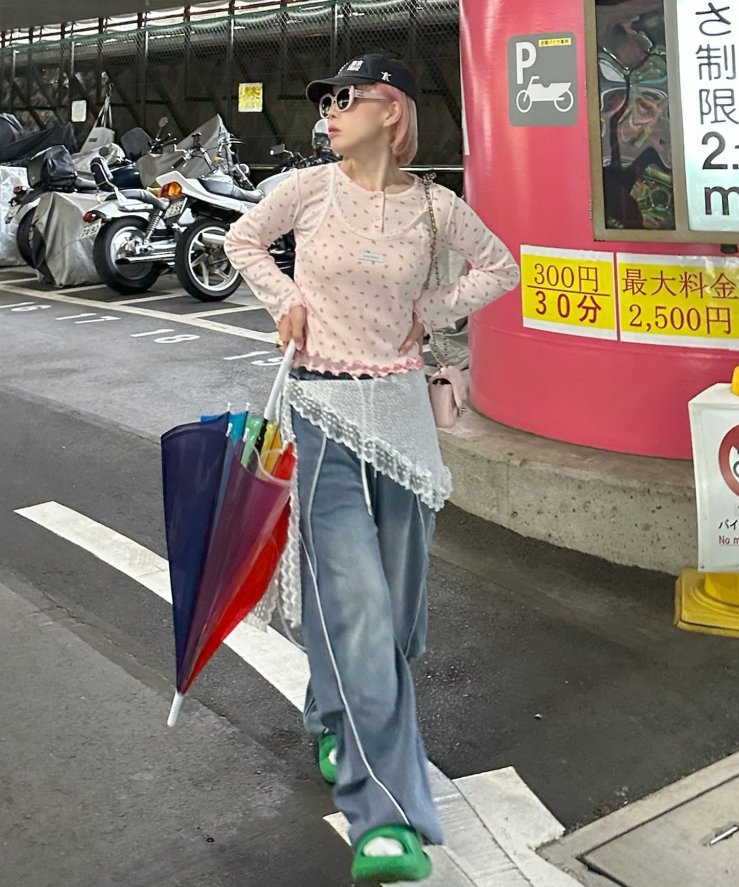 パイピングウォッシュ加工イージーパンツ【ブルー】