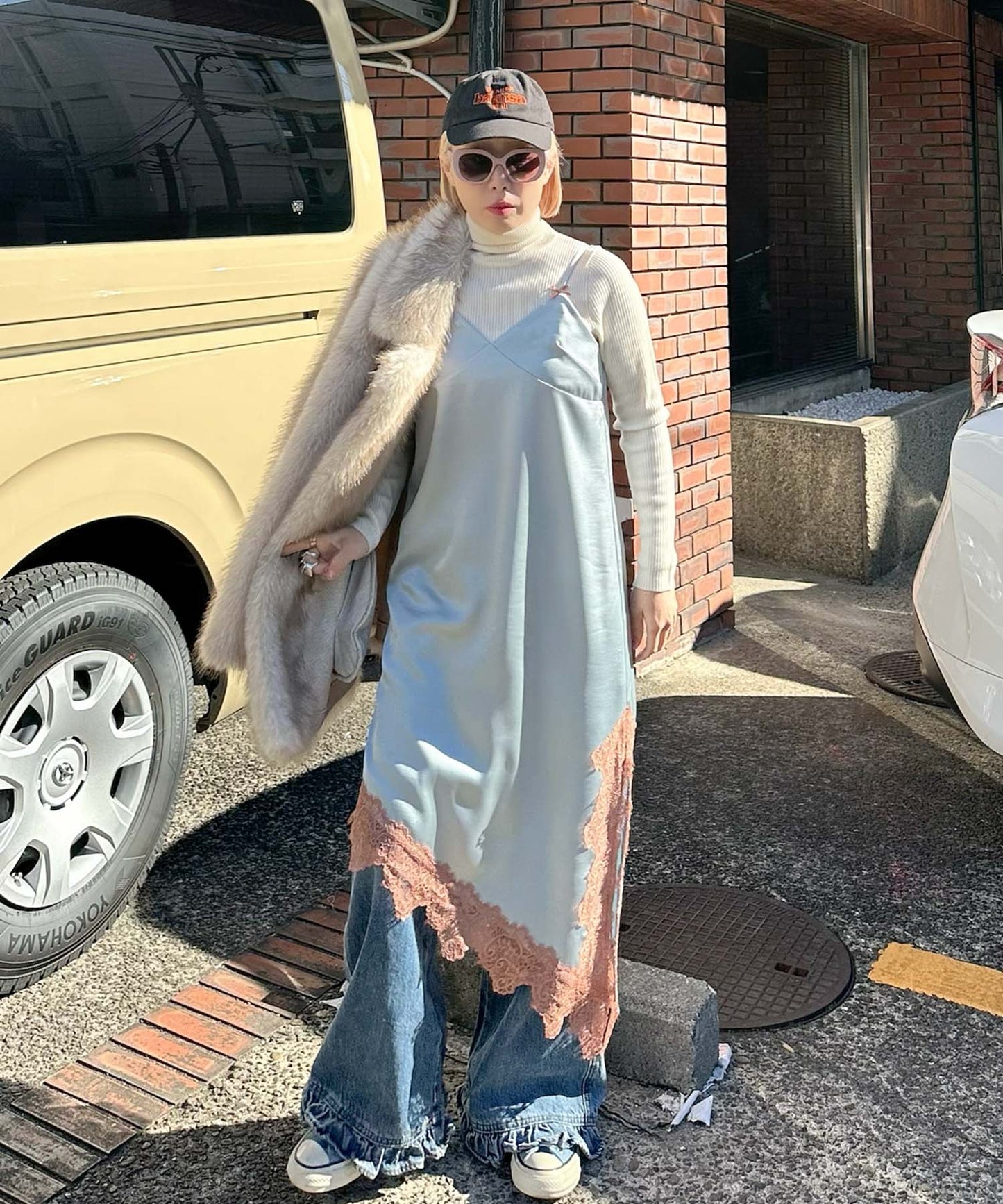 ランジェリーなキャミワンピ【グレー】