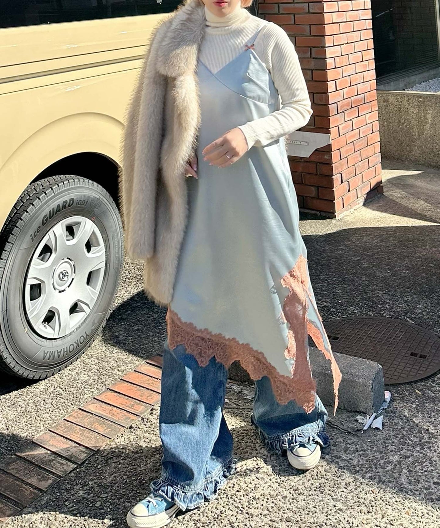 ランジェリーなキャミワンピ【グレー】