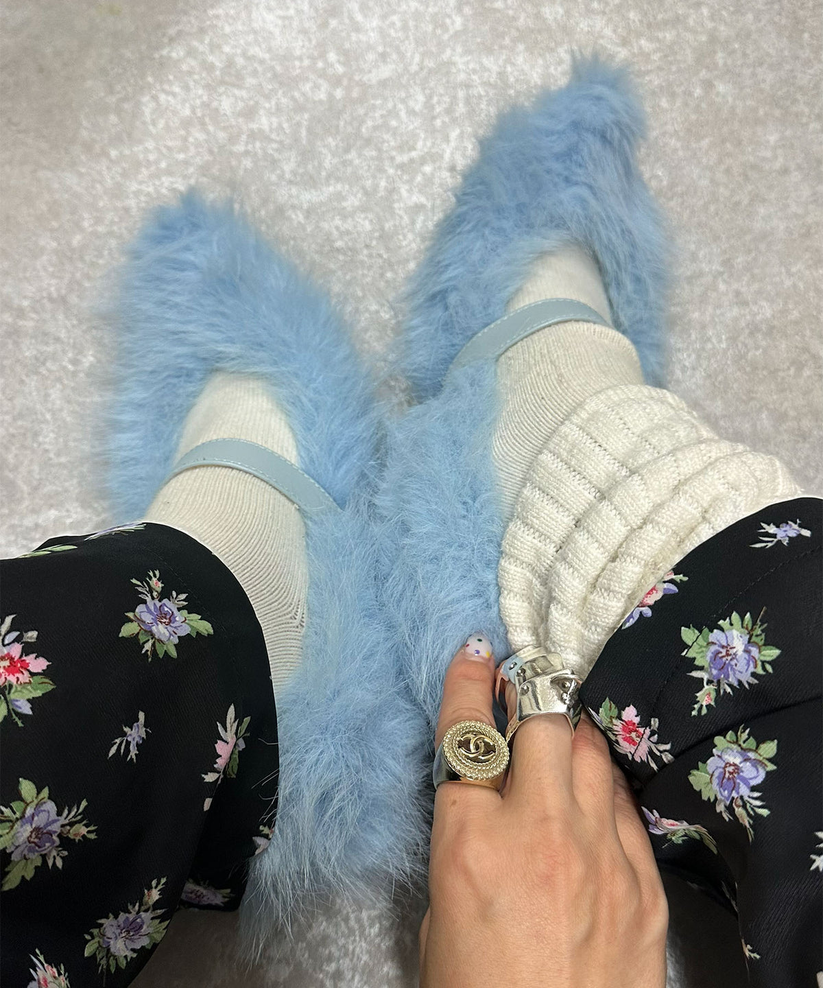もさもさファーパンプス【サックスブルー】