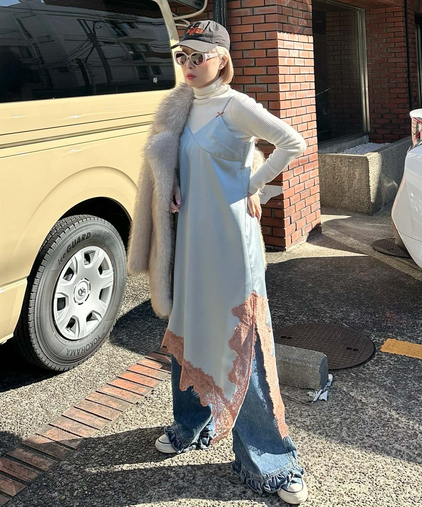 ランジェリーなキャミワンピ【グレー】