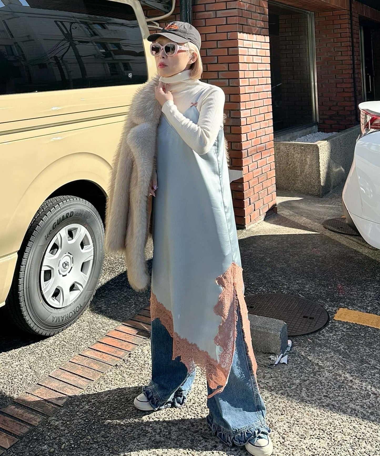 ランジェリーなキャミワンピ【グレー】