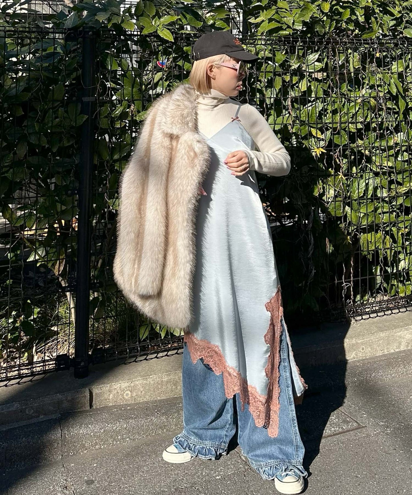 ランジェリーなキャミワンピ【グレー】