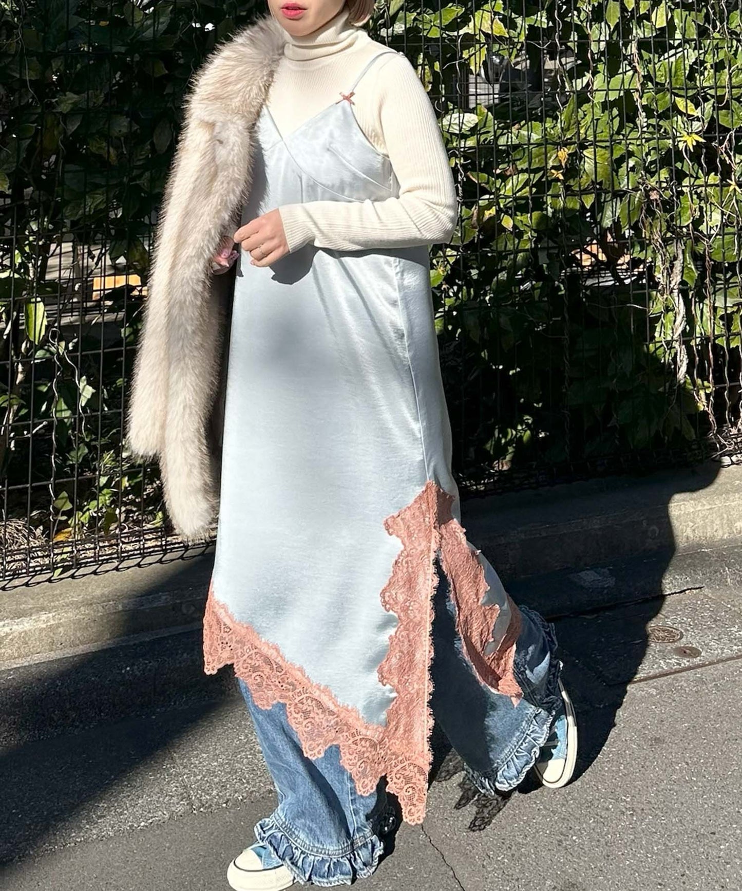 ランジェリーなキャミワンピ【グレー】