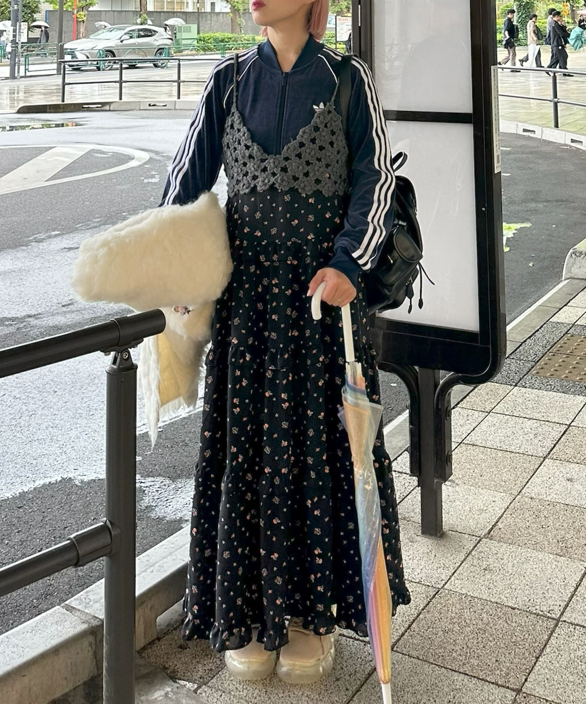 お花のかぎ針ビスチェ【ダークグレー】