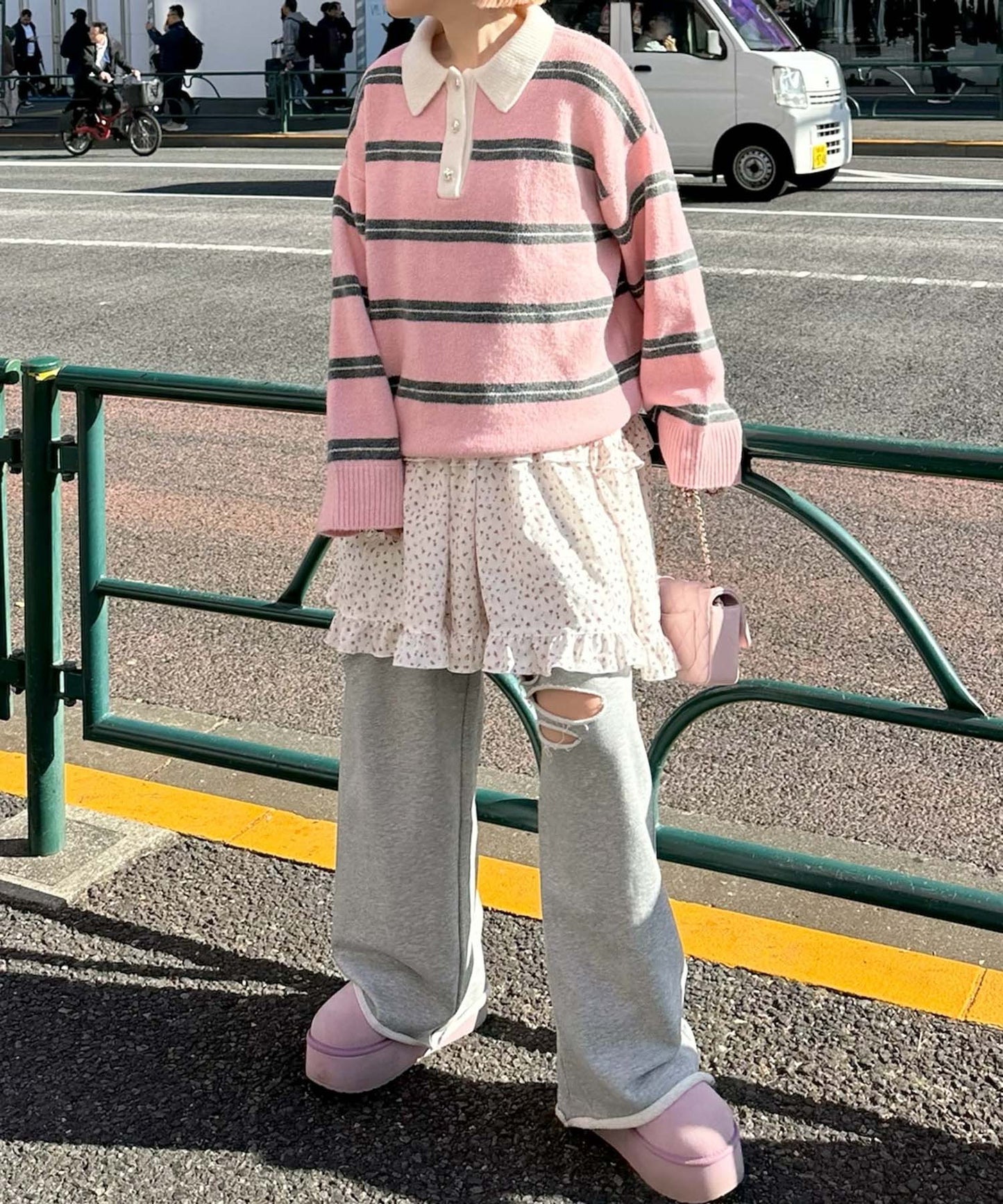 ダメージスウェパンとフレアスカートのセット【グレー】