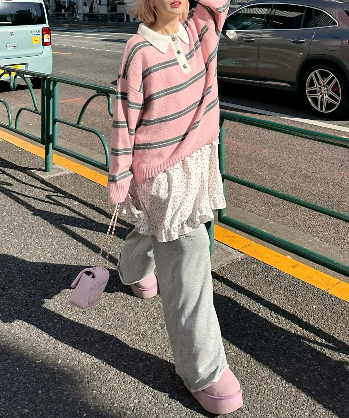 ダメージスウェパンとフレアスカートのセット【グレー】