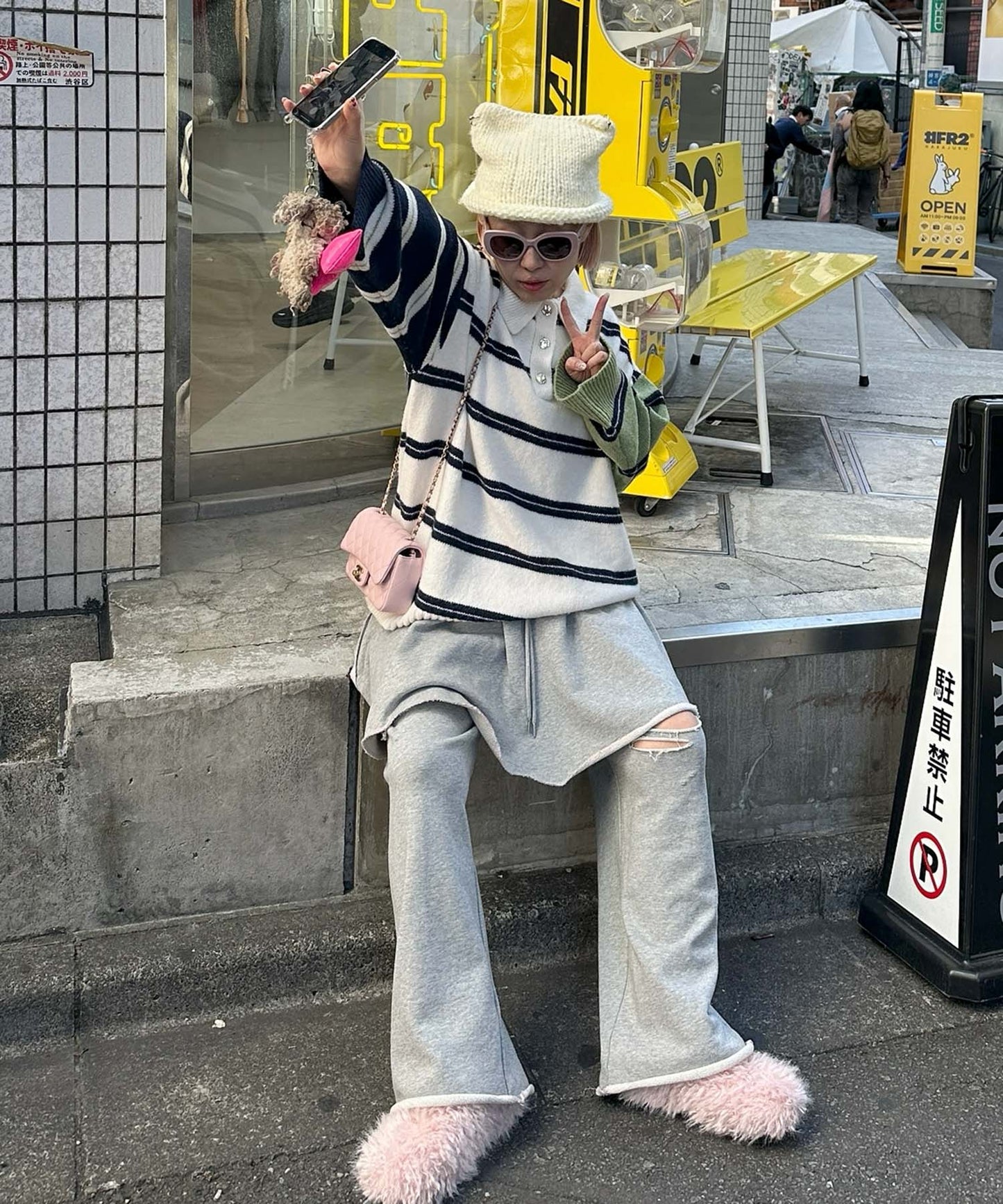 ダメージスウェパンとフレアスカートのセット【グレー】