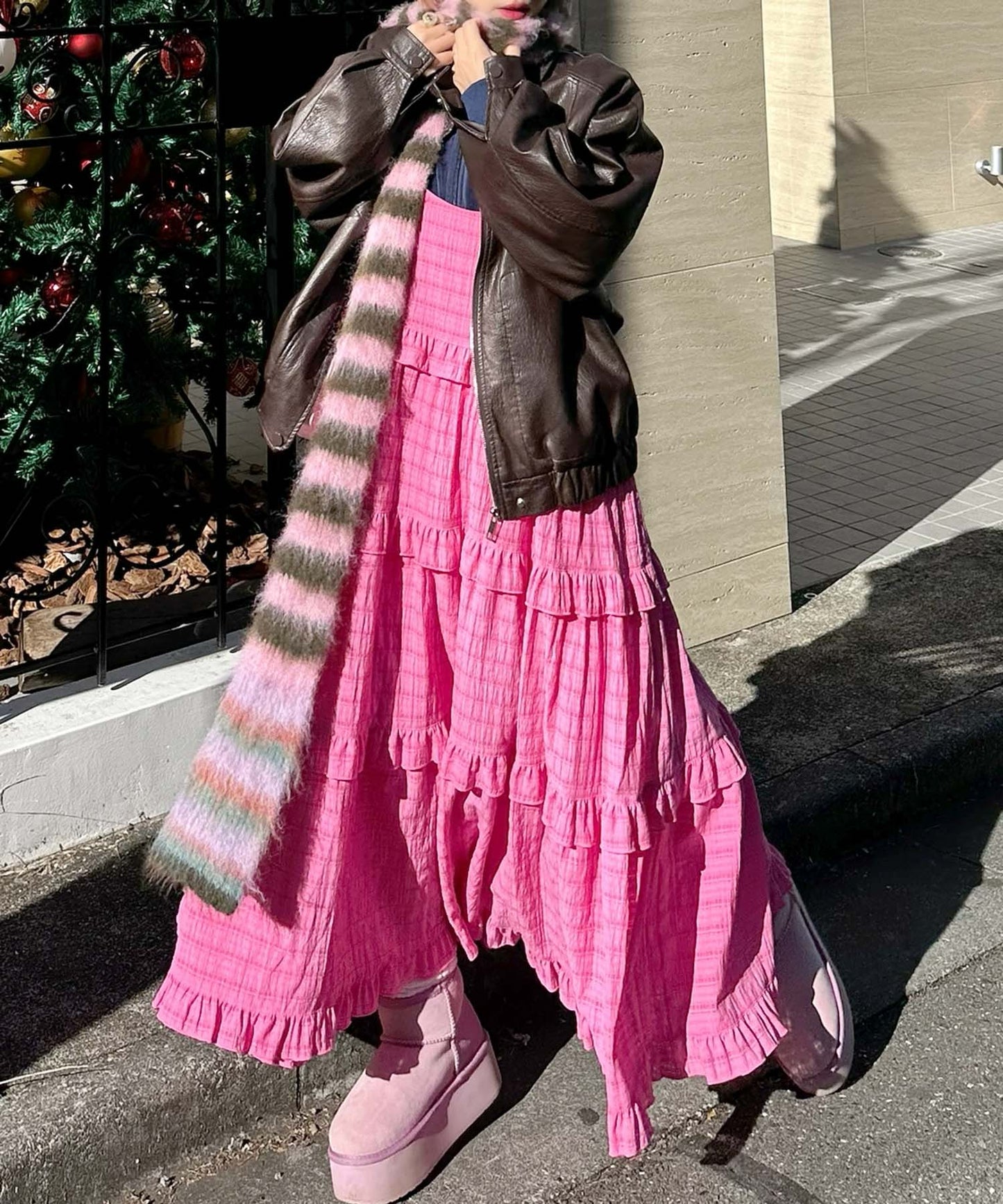 フリルティアードキャミワンピ【ピンク系その他】