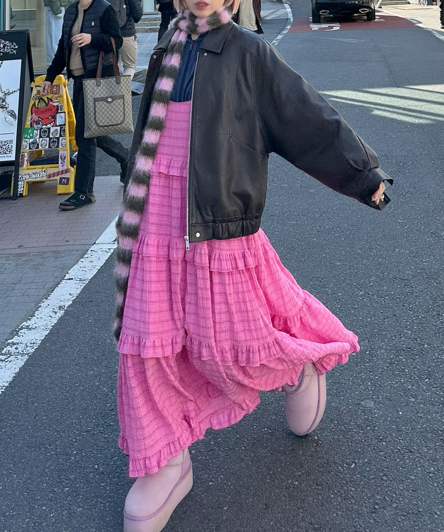 フリルティアードキャミワンピ【ピンク系その他】