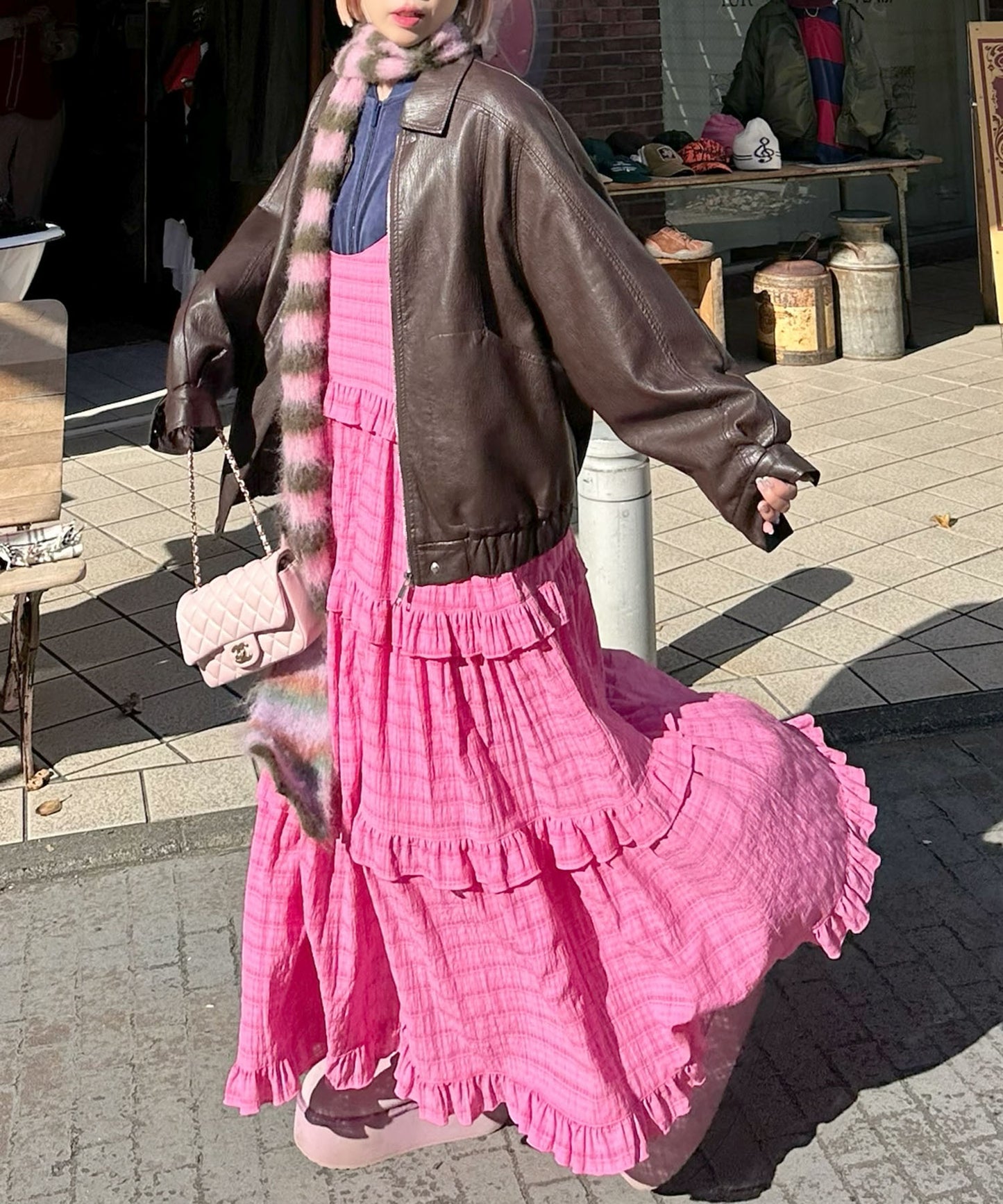 フリルティアードキャミワンピ【ピンク系その他】