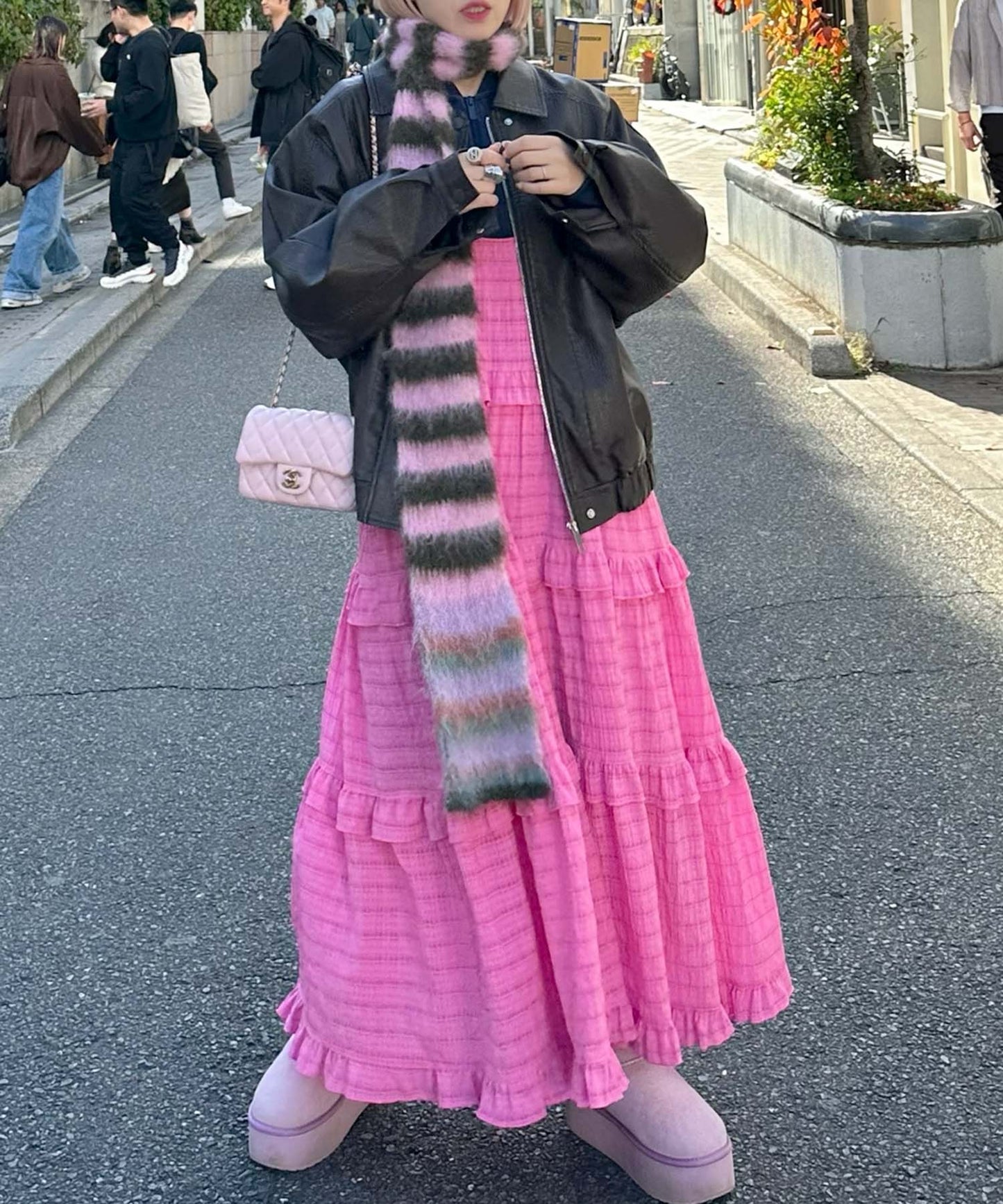 フリルティアードキャミワンピ【ピンク系その他】