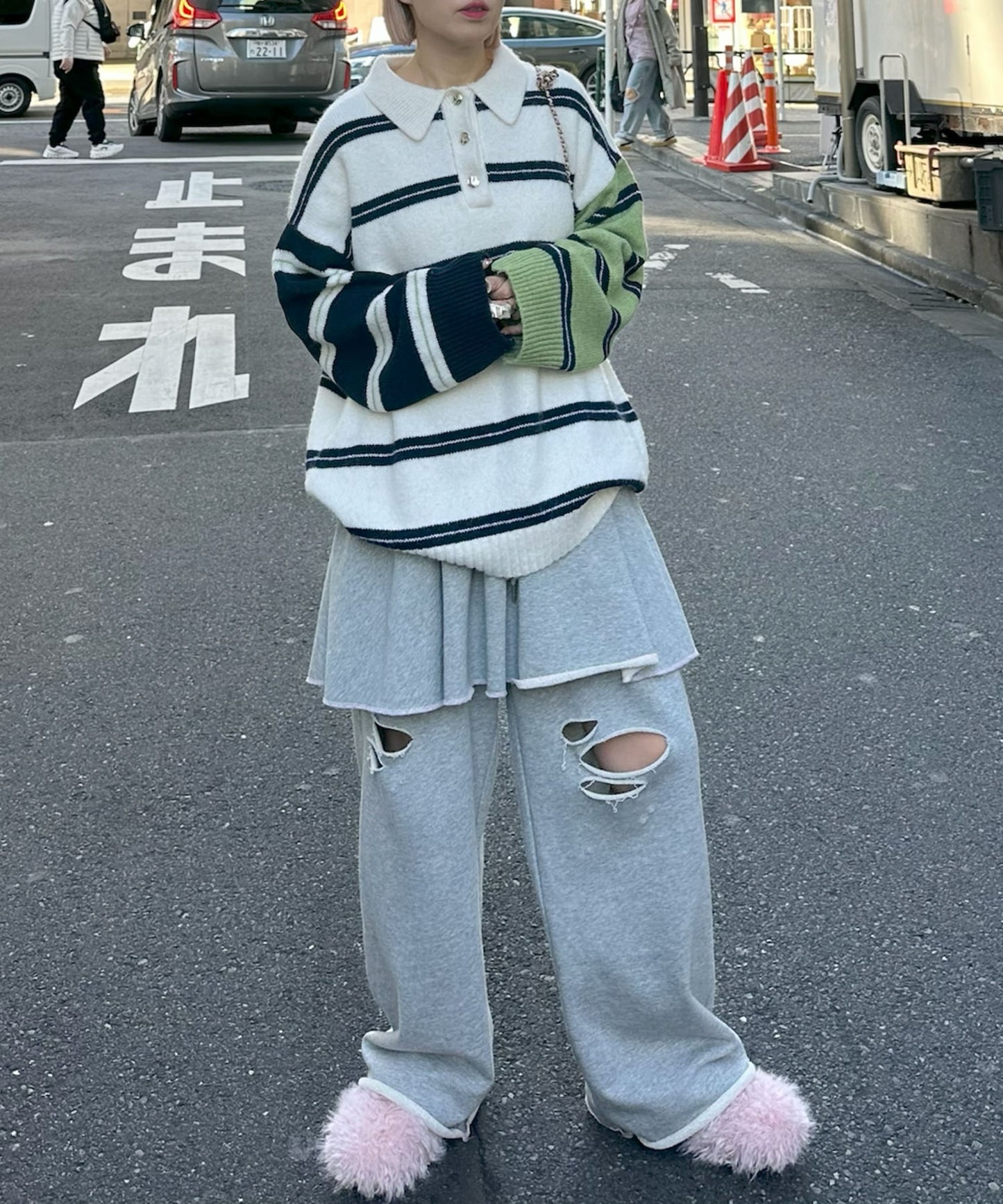 ダメージスウェパンとフレアスカートのセット【グレー】