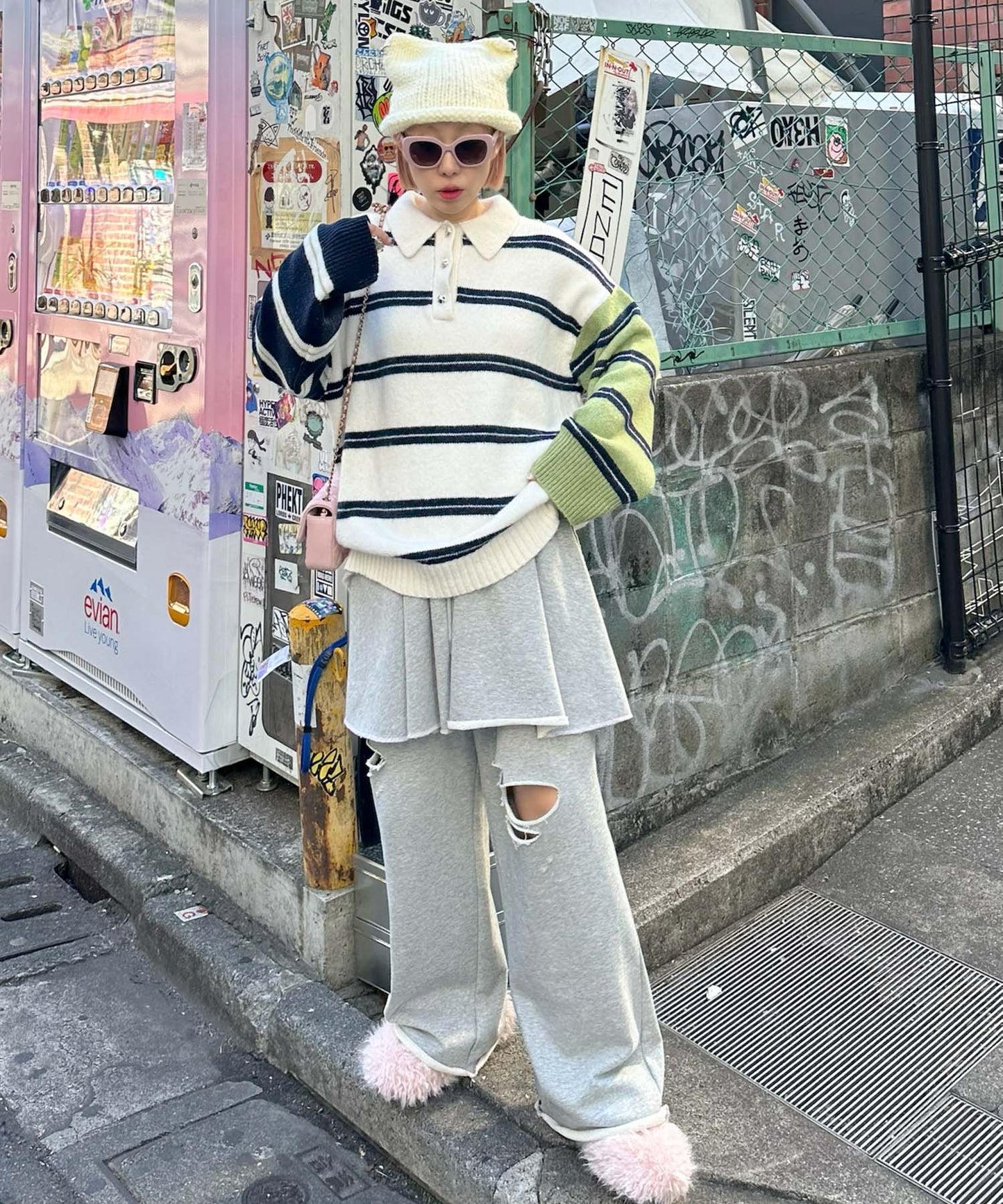 ダメージスウェパンとフレアスカートのセット【グレー】