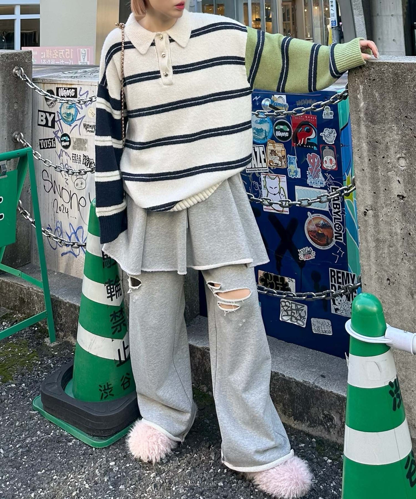 ダメージスウェパンとフレアスカートのセット【グレー】