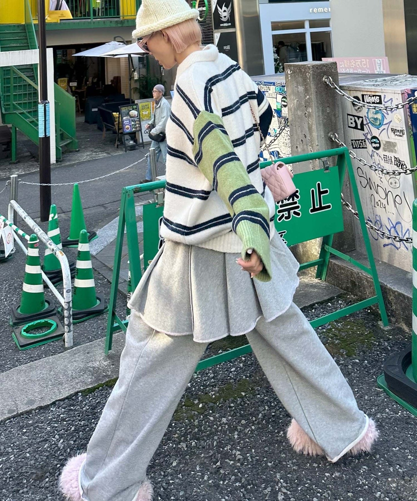 ダメージスウェパンとフレアスカートのセット【グレー】