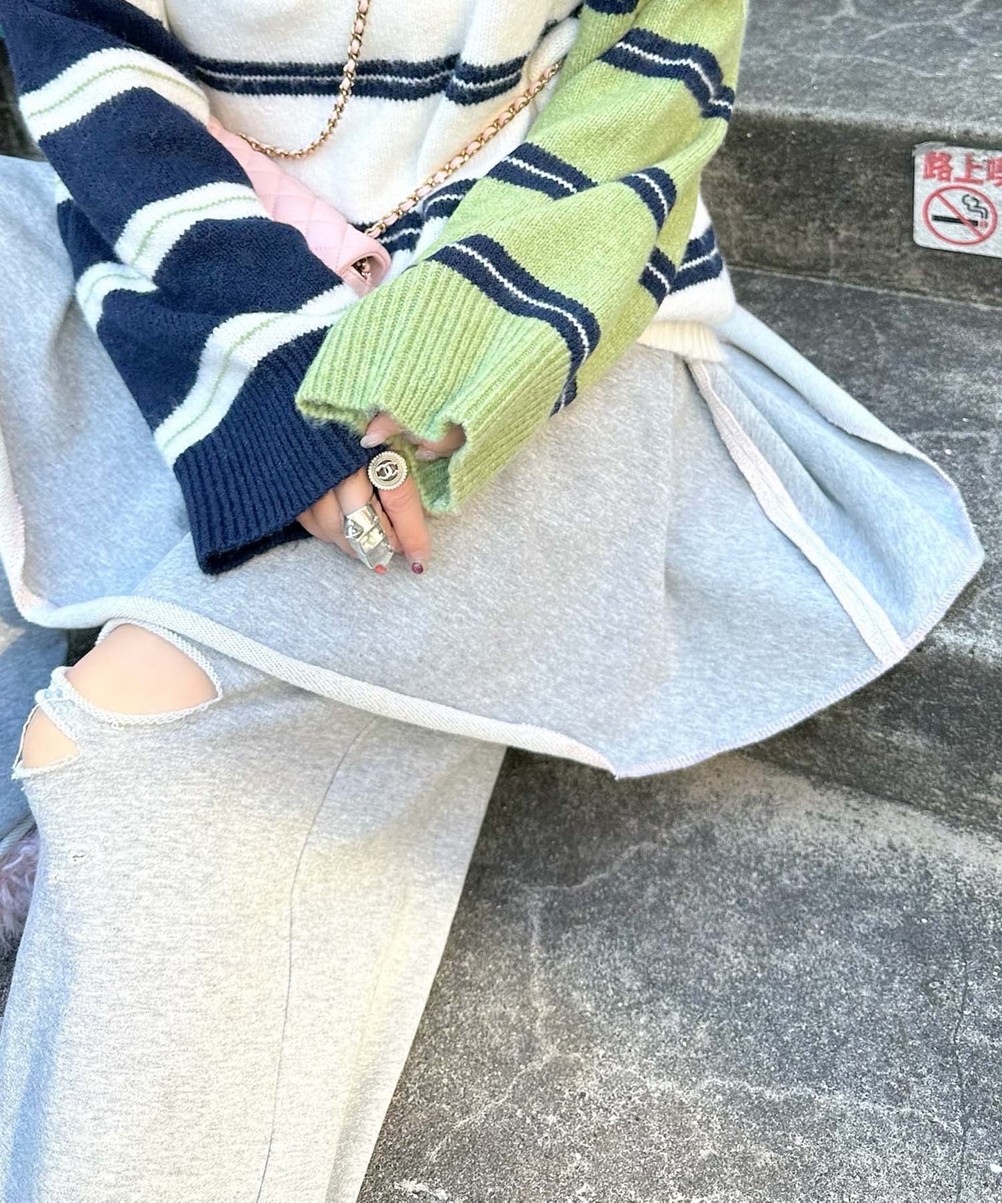 ダメージスウェパンとフレアスカートのセット【グレー】