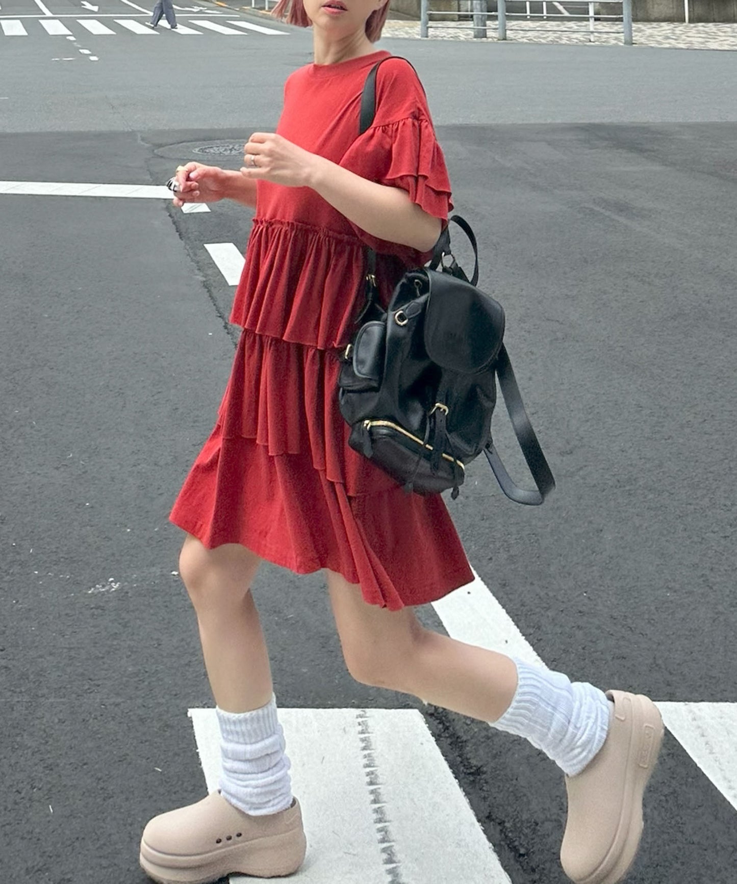 【復刻！】半袖になったフリフリカットワンピ【レッド】