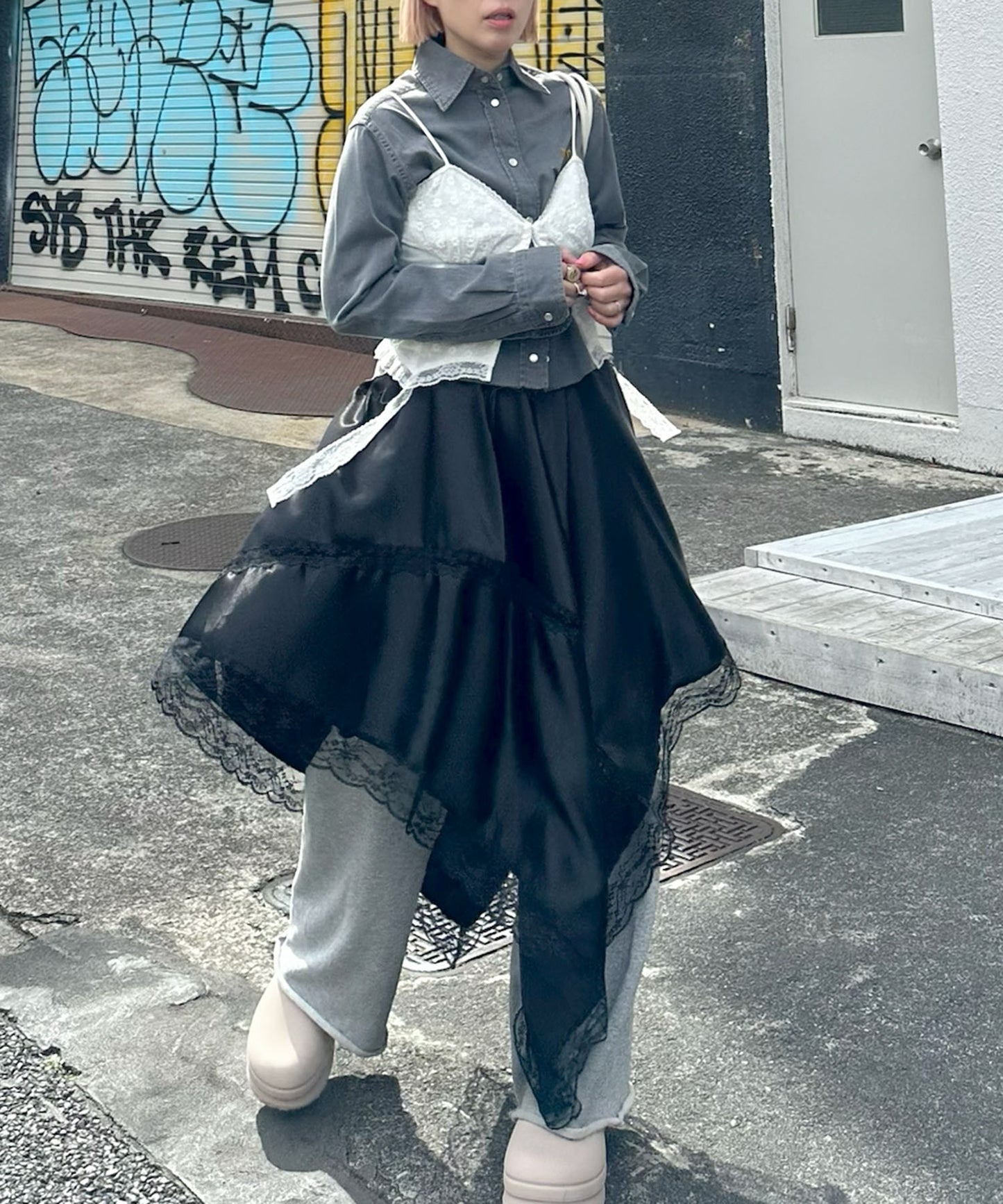 ドレープアシメスカート【ブラック】