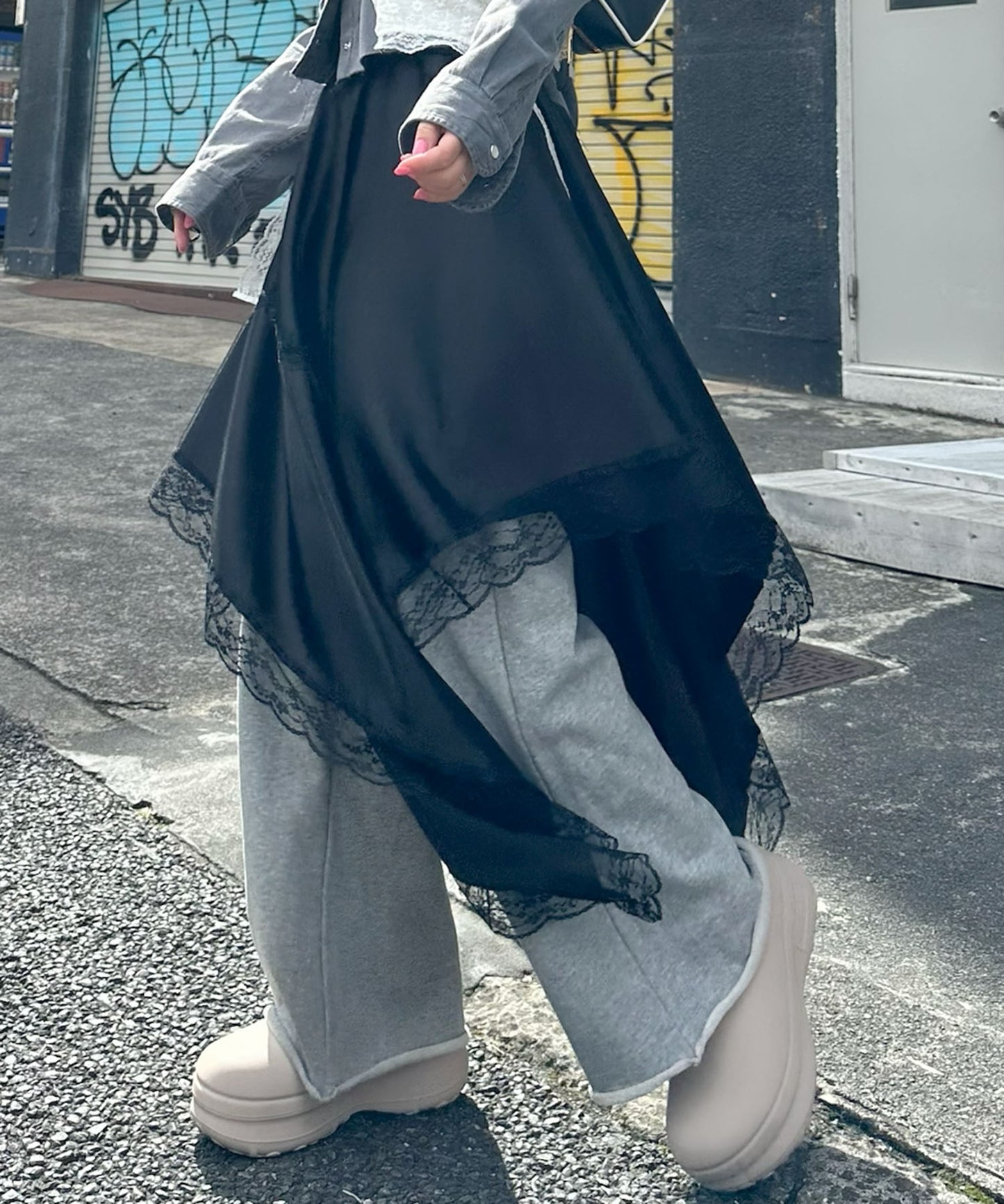 ドレープアシメスカート【ブラック】