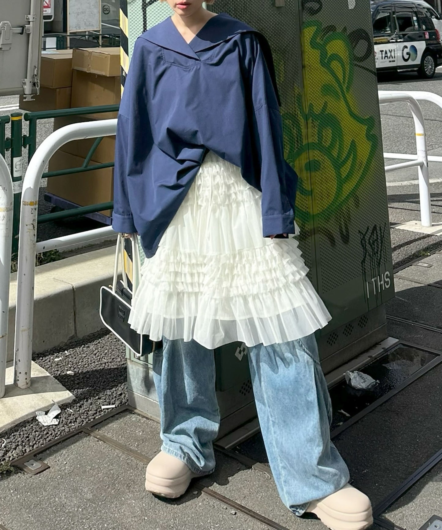 チュール段フリルスカート【アイボリー】